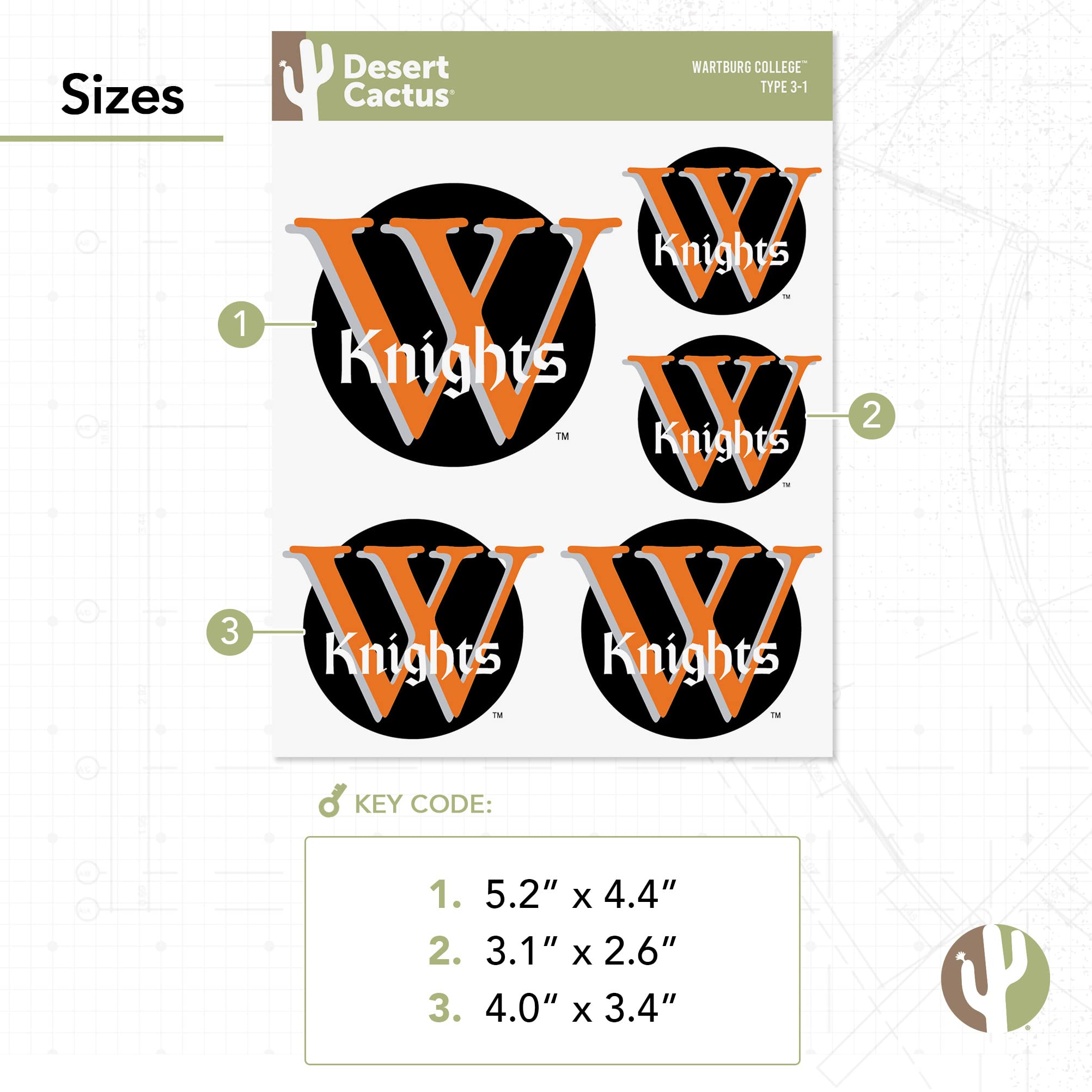Desert Cactus Wartburg College Sticker - Knights Vinyl Decals for Laptop, Water Bottle, Car & Scrapbook - Durable T3 (Type 3-1) - Perfect for School Spirit, College Pride & DIY Crafts