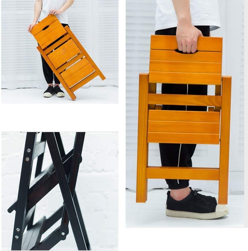 3 Step Folding Wooden Stool - Multi-Function Ladder Chair for Home, Indoor Climbing Foot Stool & Flower Stand (Color: 3 Steps) - Perfect for Kitchen, Bathroom, Kids Room & Gardening