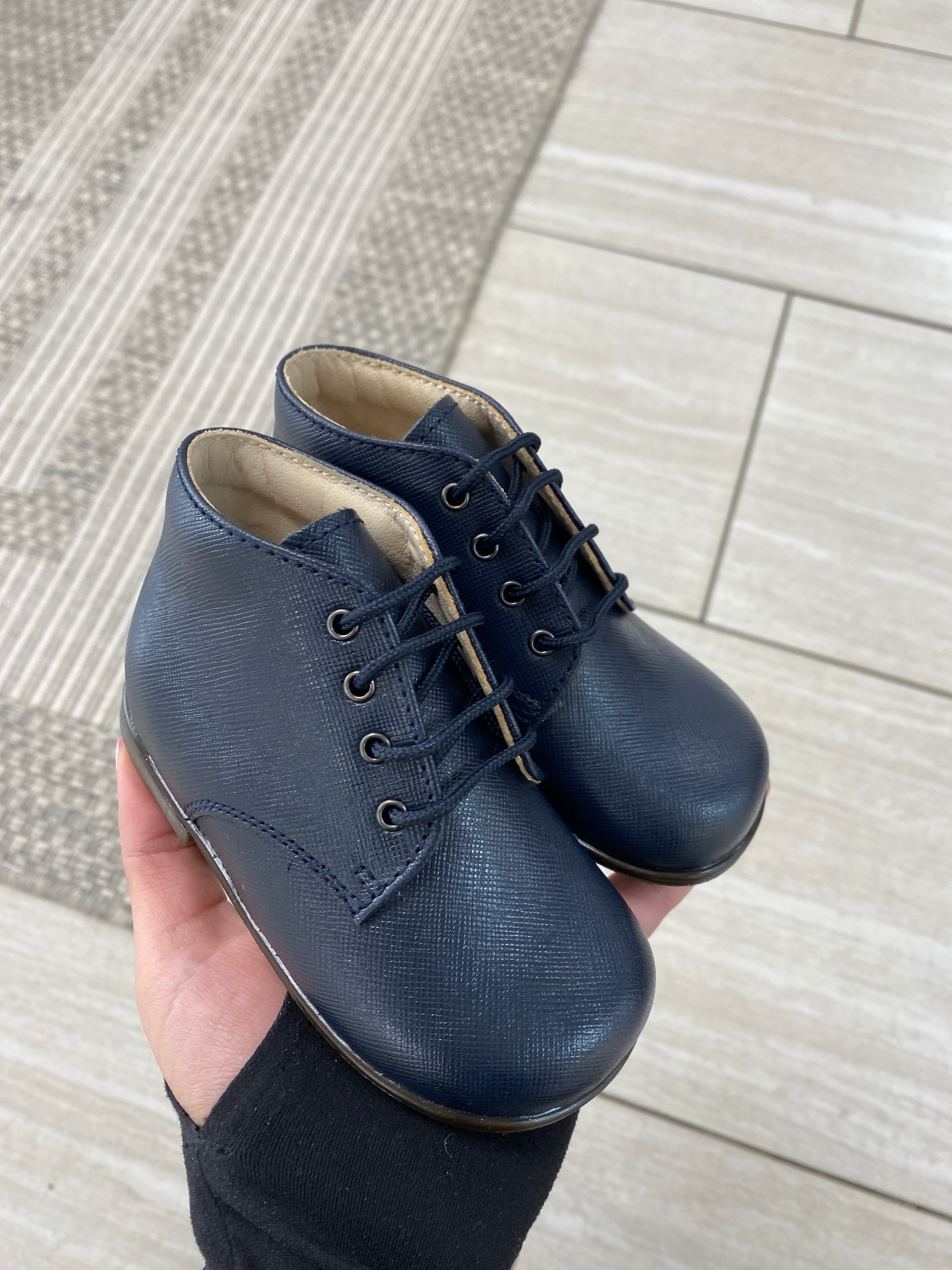 Beberlis Navy Textured Baby Booties - Soft Non-Slip First Walkers for Newborns & Infants - Perfect for Indoor Play, Photo Shoots & Special Occasions