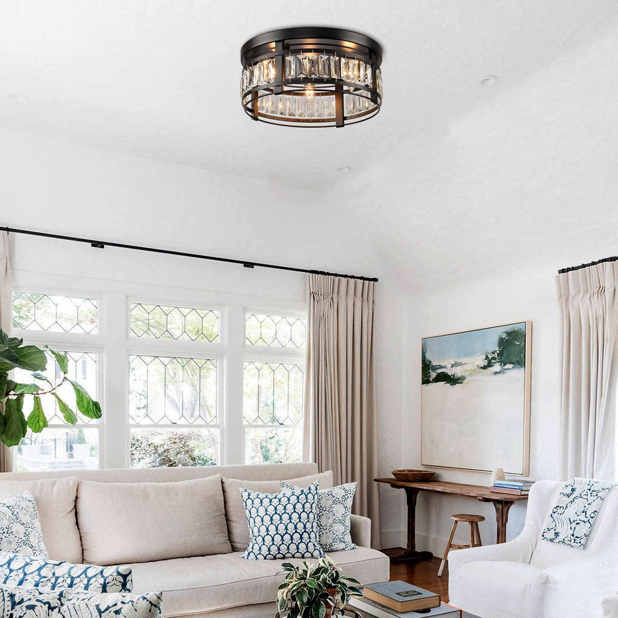 3-Light Modern Crystal Flush Mount Ceiling Fixture - Elegant Lighting for Bedroom, Living Room & Dining Room