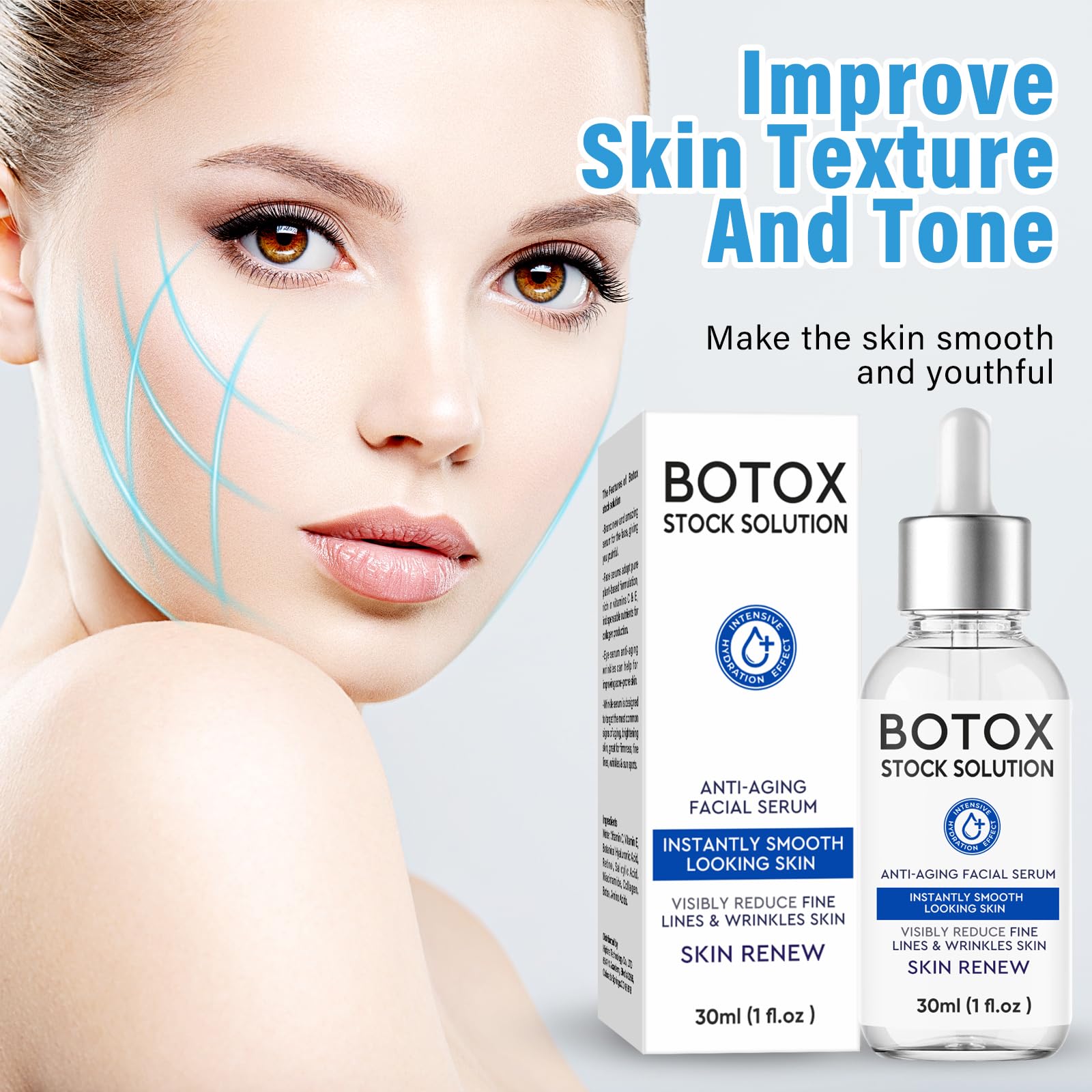 Botox Face Serum with Vitamin C & E - Instant Face Lift, Anti Aging Serum for Wrinkles & Fine Lines - Boost Collagen, Plump Skin - Perfect for Daily Skincare & Night Routine