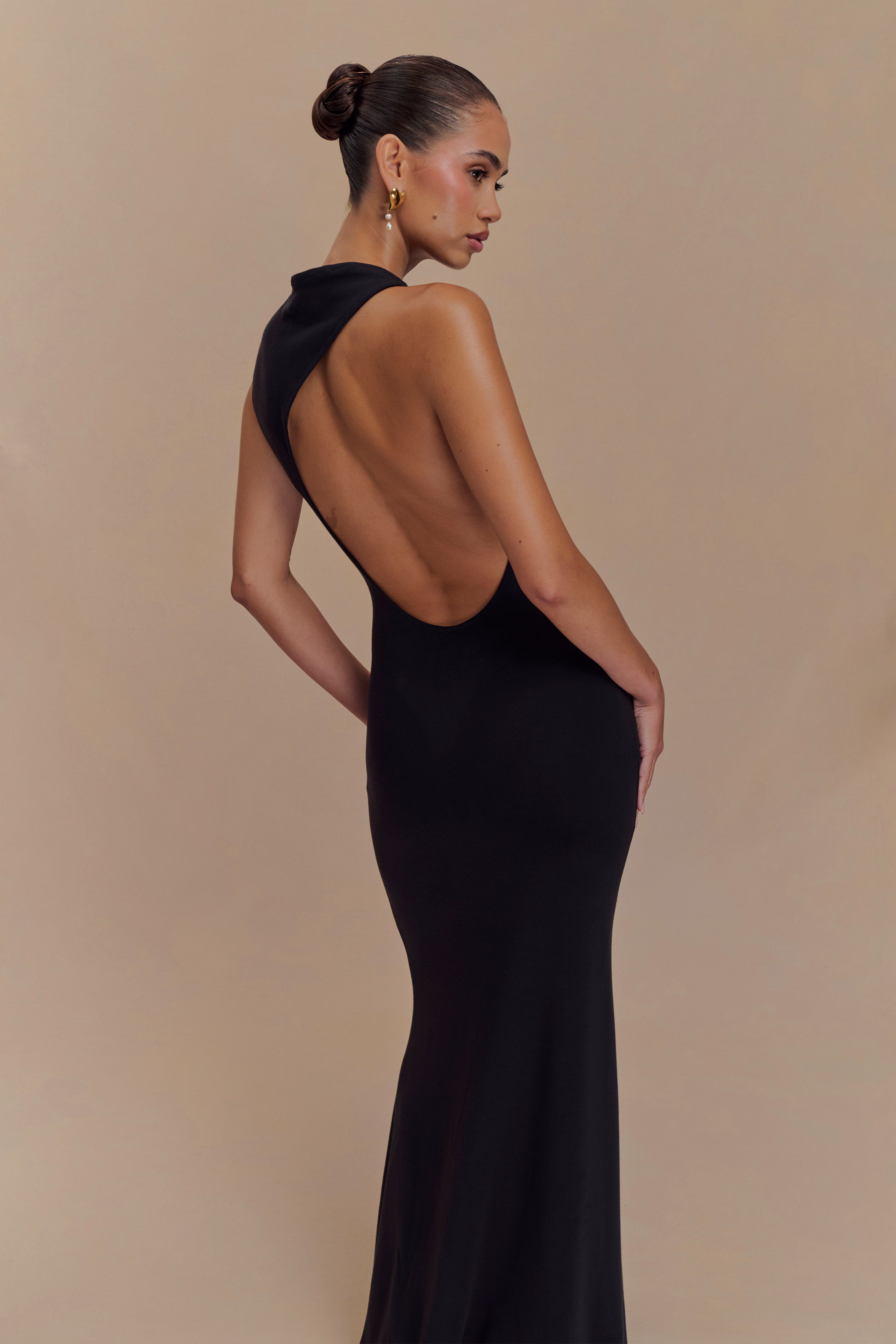 Katerina Scuba Jersey Cut Out Maxi Dress - Black | Elegant Long Sleeve Bodycon Evening Gown for Women | Perfect for Cocktail Parties, Date Nights & Formal Events