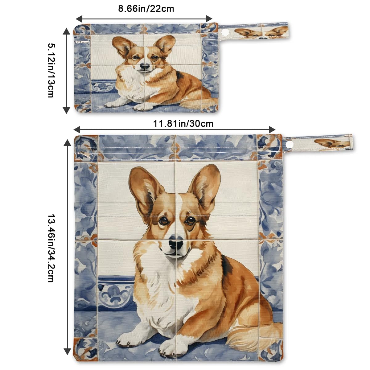 2 Pack Waterproof Wet Dry Bags - Cute Corgi Design Swimsuits & Laundry Organizer for Beach, Pool, Gym, Yoga | Reusable Cloth Diaper Storage & Bathing Suit Travel Bag