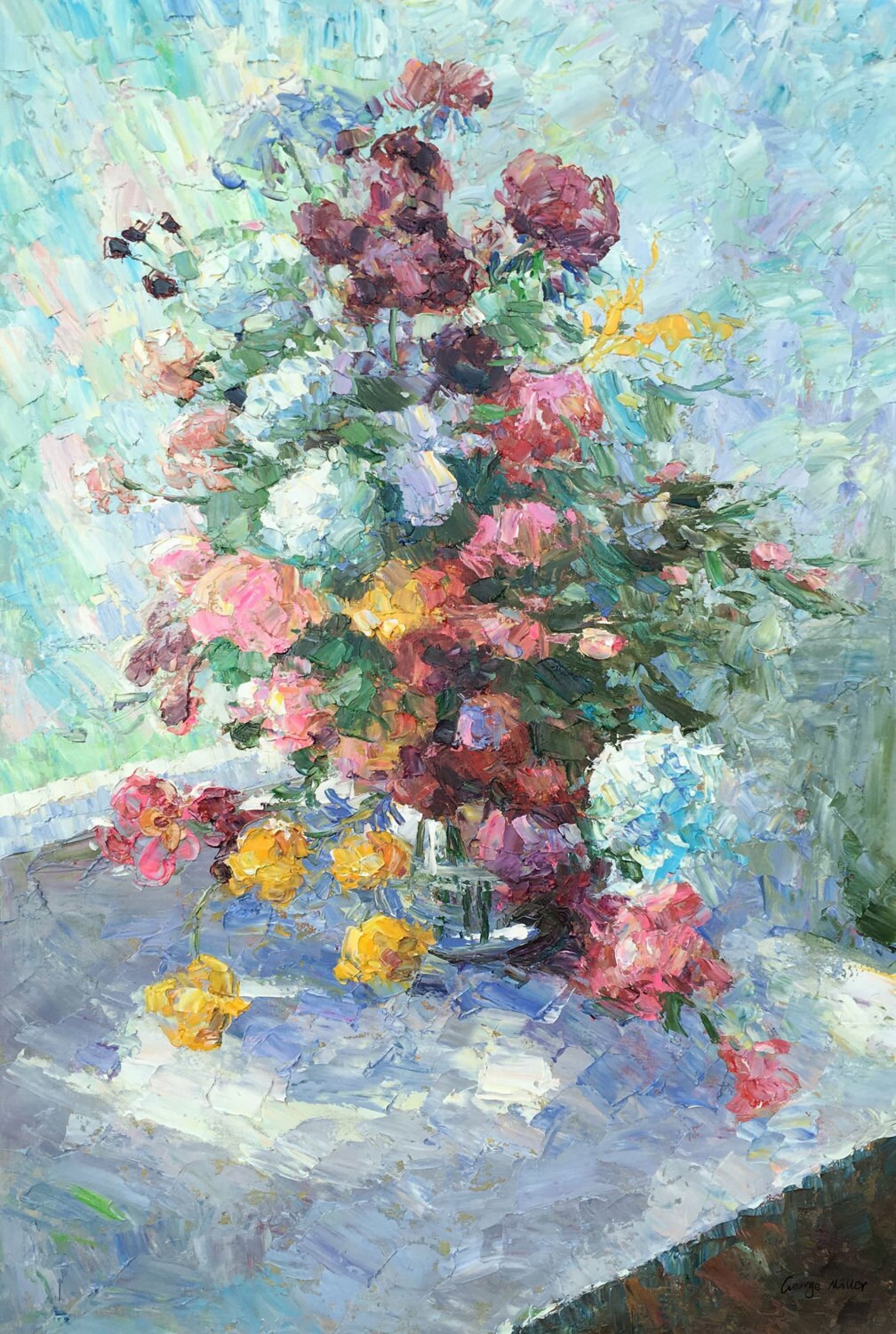 Vibrant Abstract Flower Oil Painting - Large Textured Brushstroke Wall Art - Original Home Decor for Living Room & Bedroom - Ready to Ship
