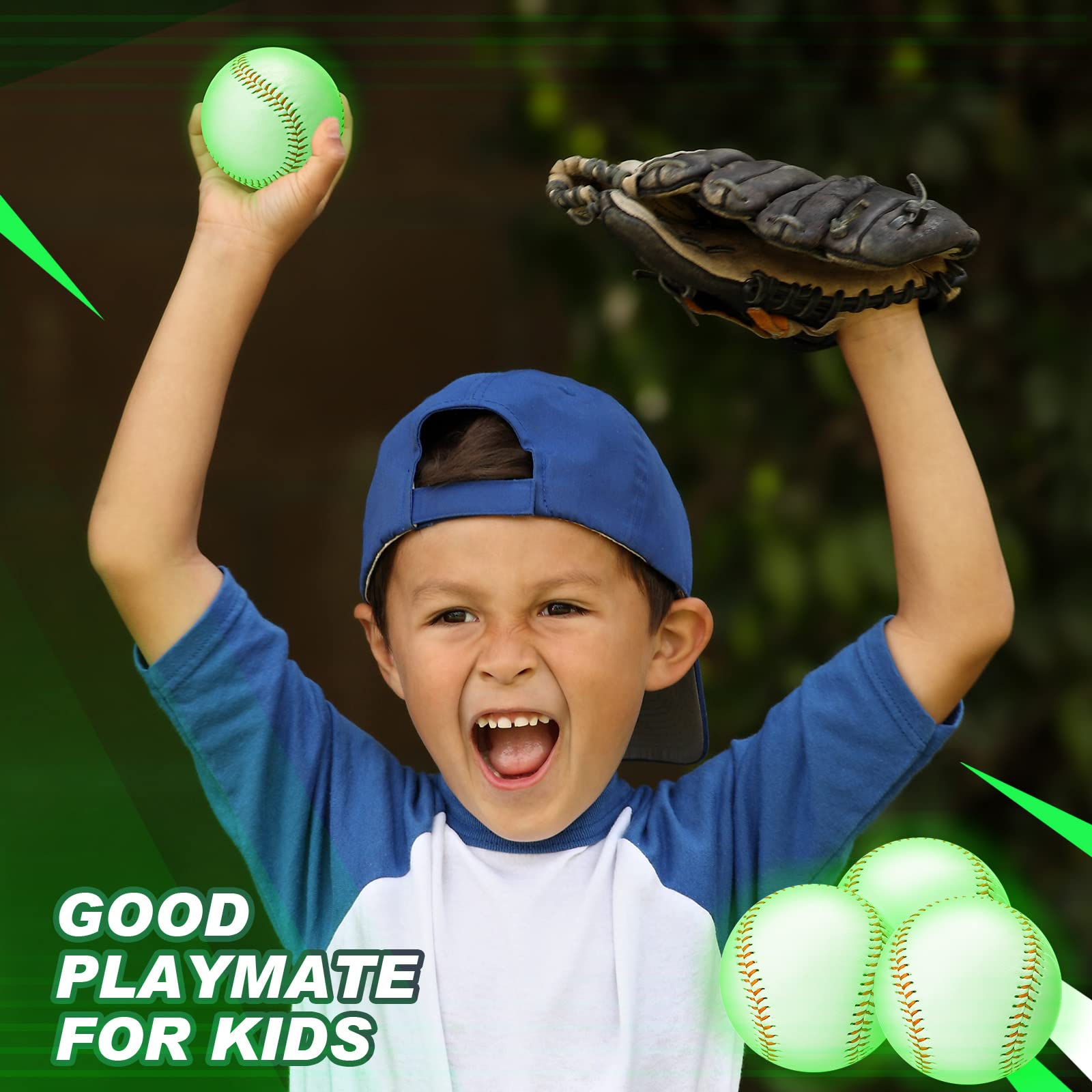 3 Pack Glow in The Dark Baseballs - Official Size Light Up Balls for Night Games, Backyard Practice & Outdoor Sports - Perfect Gift for Boys, Girls & Baseball Fans - Ideal for Camping, Backyard Fun & Evening Activities