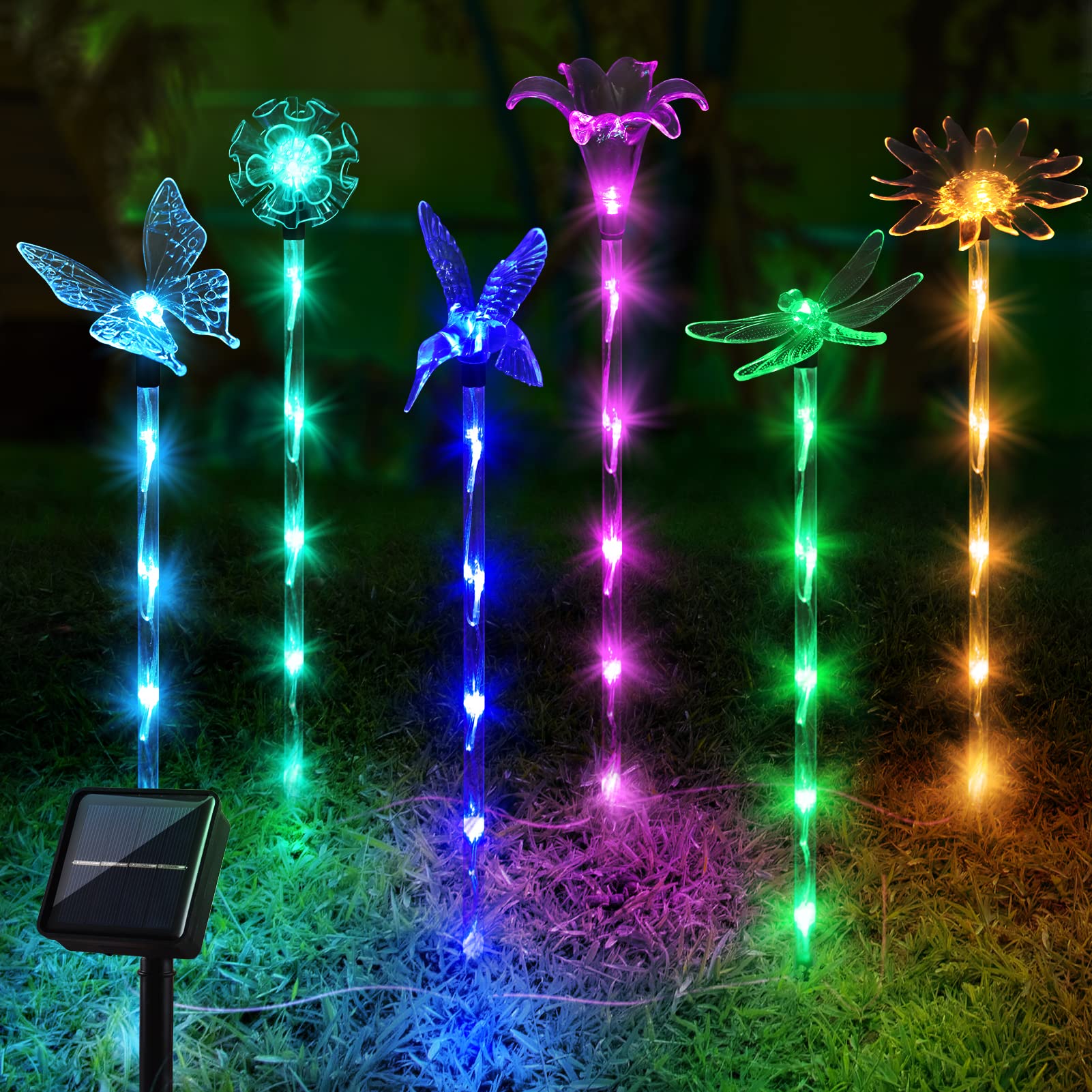 6 Pack Waterproof Solar Garden Lights - Outdoor Pathway Decor with 8 Lighting Modes for Yard, Patio, Flower Beds & Home Decoration | Solar Powered Landscape Lighting for Driveway, Walkway & Garden Decor