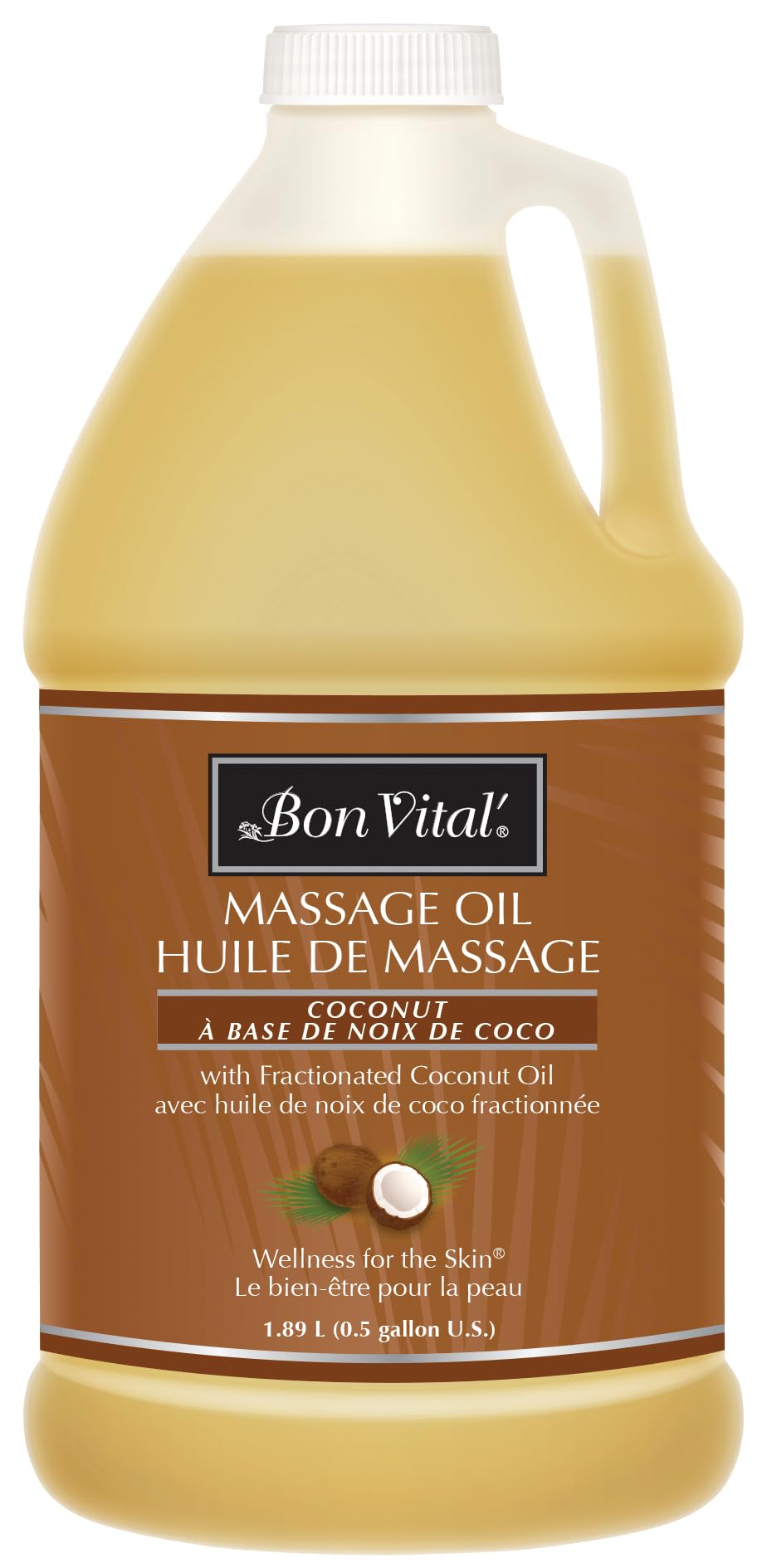 Bon Vital' 100% Pure Fractionated Coconut Massage Oil for Dry Skin Repair – Professional & At-Home Therapeutic Massages, Relaxation, 1 Gallon (Label May Vary) | Ideal for Spa Treatments, Aromatherapy & Self-Care Routines