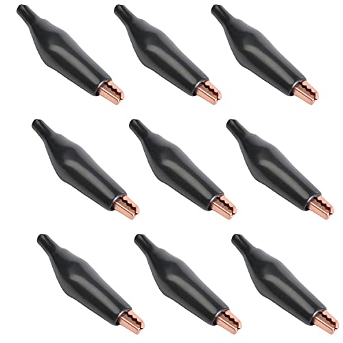 10Pcs 5A Heavy Duty Alligator Clips with Insulated Covers - Electrical Test Clamps for Car Battery, Circuit Testing, DIY Electronics & Science Projects - Black Crocodile Jumper Clips for Safe Wiring Connections