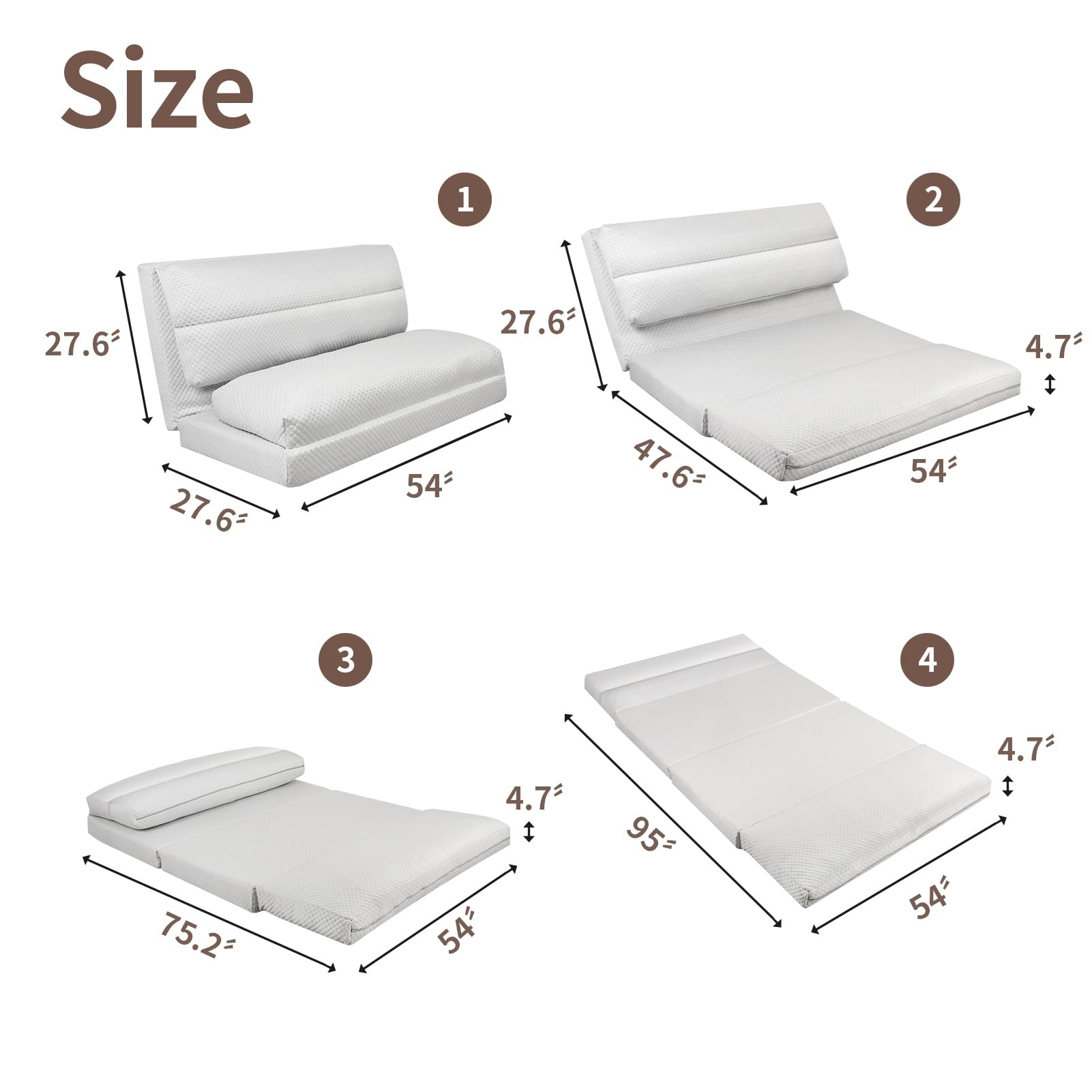 Breathable Cooling Bean Bag Sofa Bed - Foldable Full Floor Mattress for Hot Sleepers with Removable Washable Cover, Light Grey, 54x95 Inch - Perfect for Dorm Rooms, Guest Beds & Summer Napping