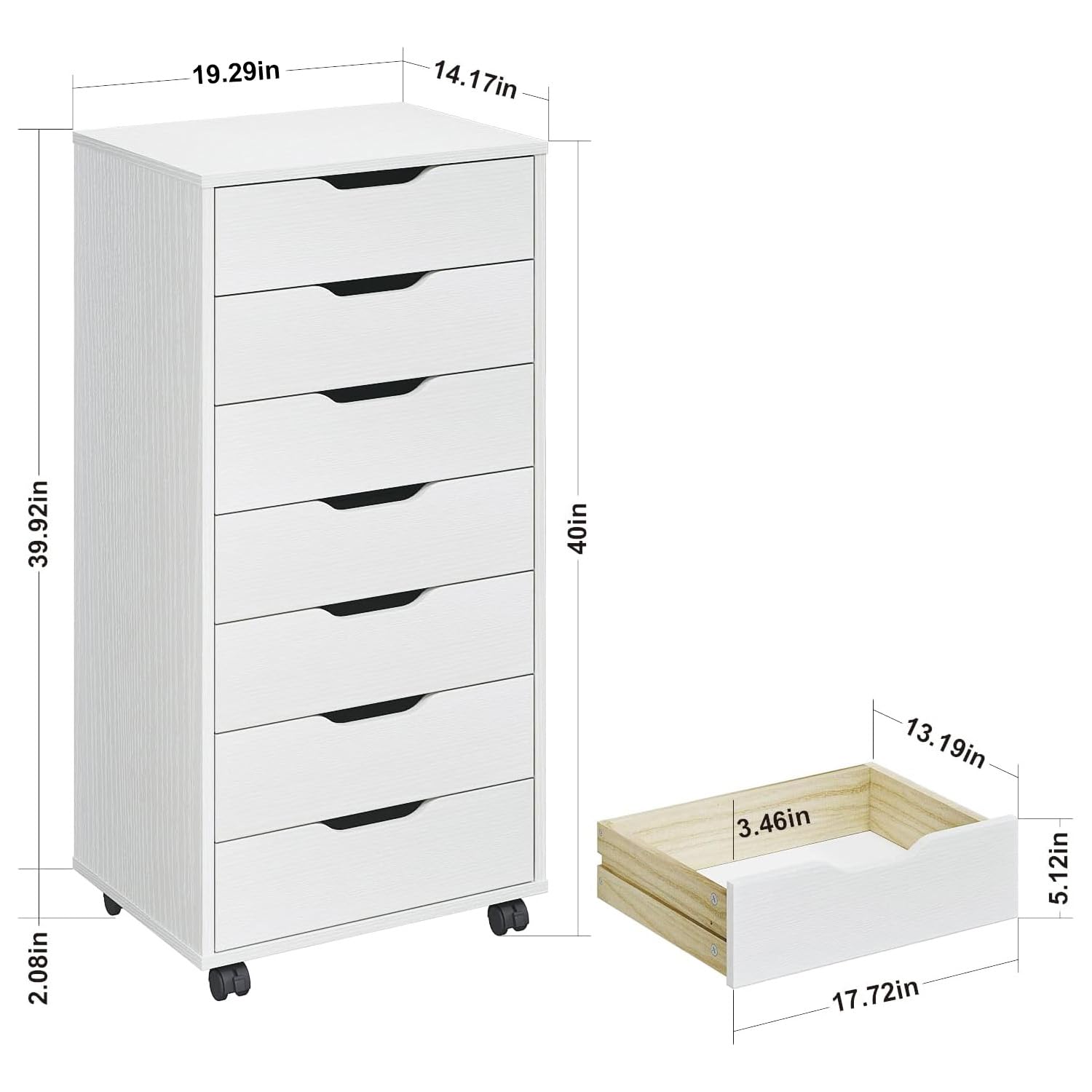 Panana 5/7 Drawer Wooden Chest - Tall Dresser Storage Cabinet with Wheels for Bedroom & Office Organization - White 7-Drawer Dresser for Clothes, Towels & Home Storage