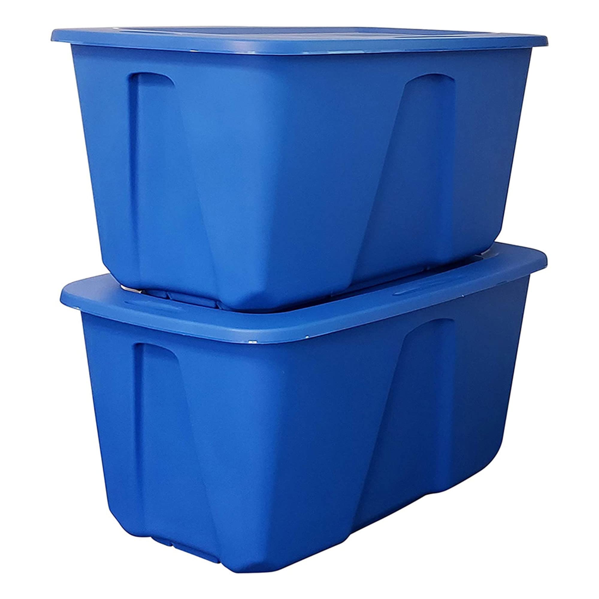 HOMZ 2-Pack Heavy Duty Plastic Storage Bins - 32 Gallon Organizing Containers for Home, Garage & Closet - Durable Stackable Blue Bins for Clothes, Toys & Seasonal Items Storage