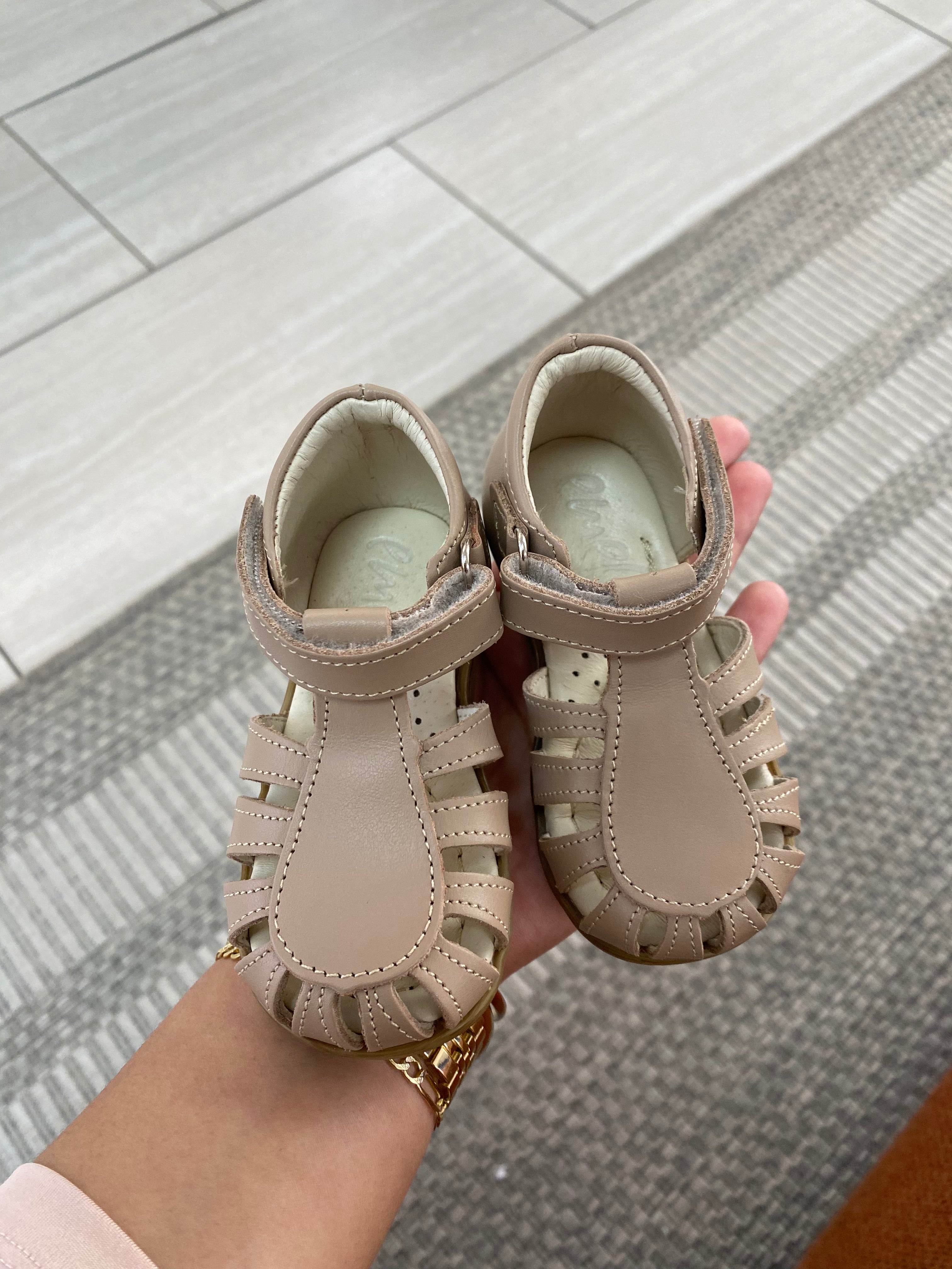 Emel Taupe Closed Toe Baby Sandals - Soft Leather First Walkers for Boys & Girls | Perfect for Outdoor Play, Beach & Special Occasions