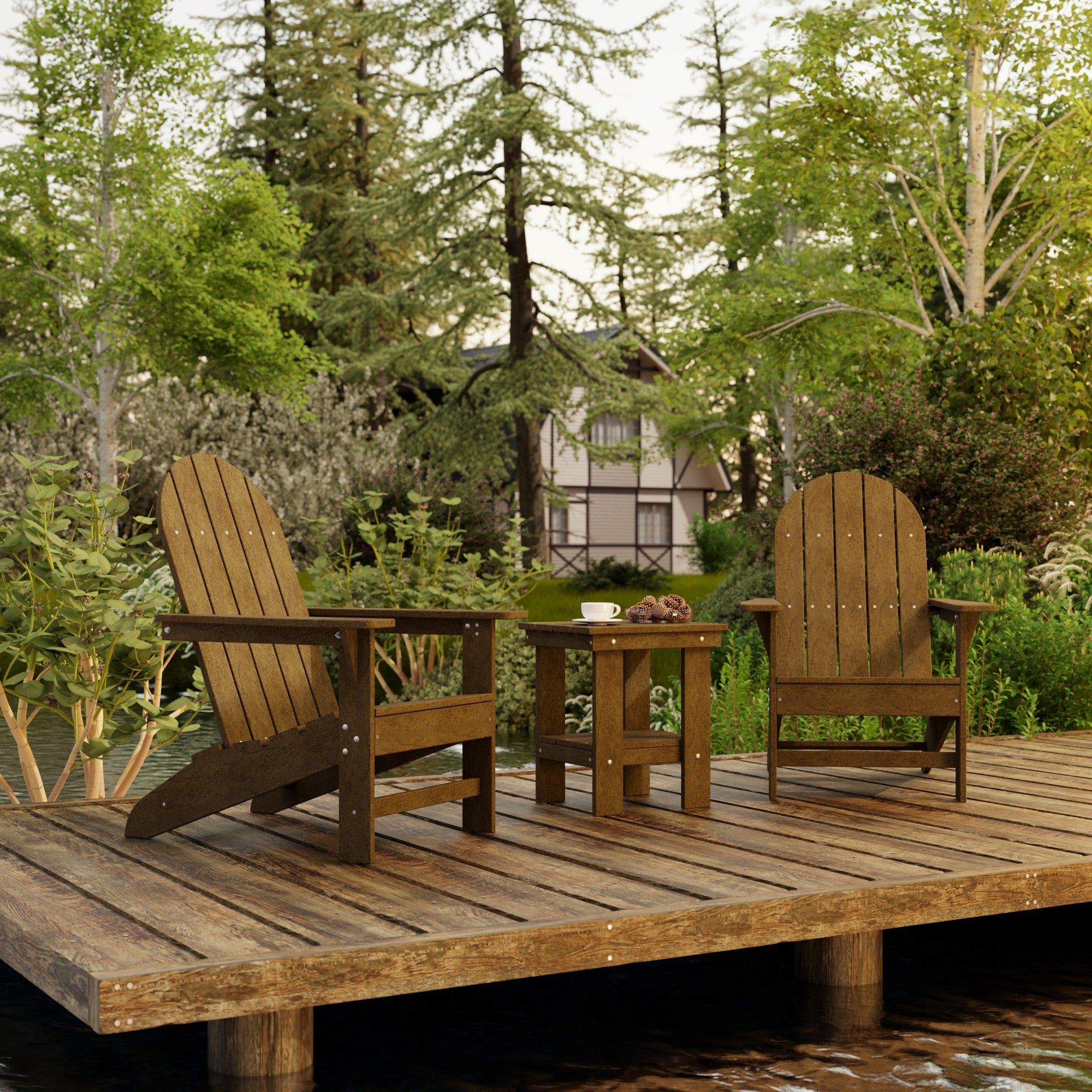 Freedom 3-Piece Traditional Adirondack Chair Set with Side Table - Outdoor Patio Furniture for Garden, Deck, Poolside & Backyard Relaxation