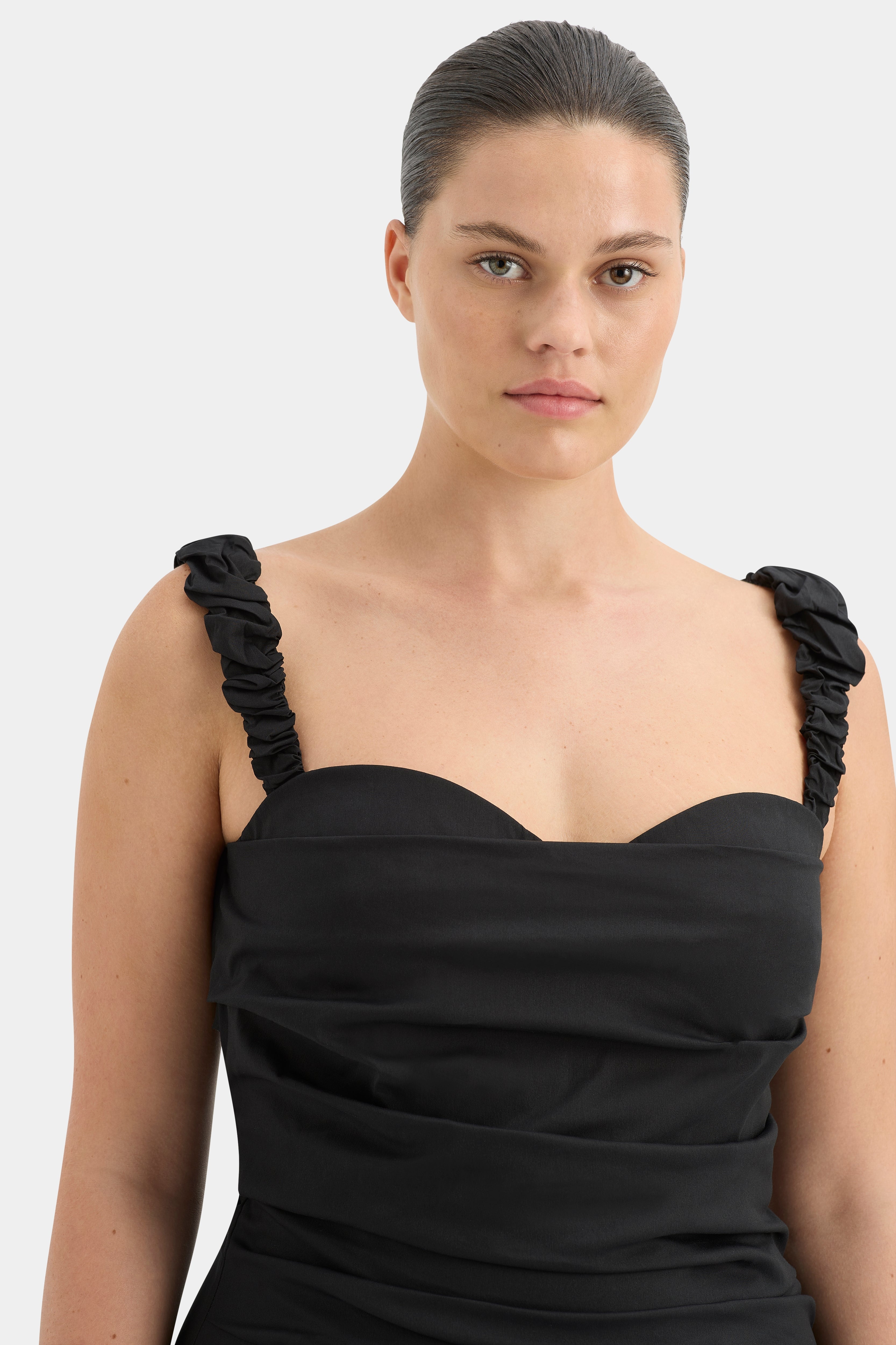 Elegant Azul Balconette Gown - Flattering Deep V-Neck Formal Dress for Women | Perfect for Evening Gala, Prom Night & Special Occasions