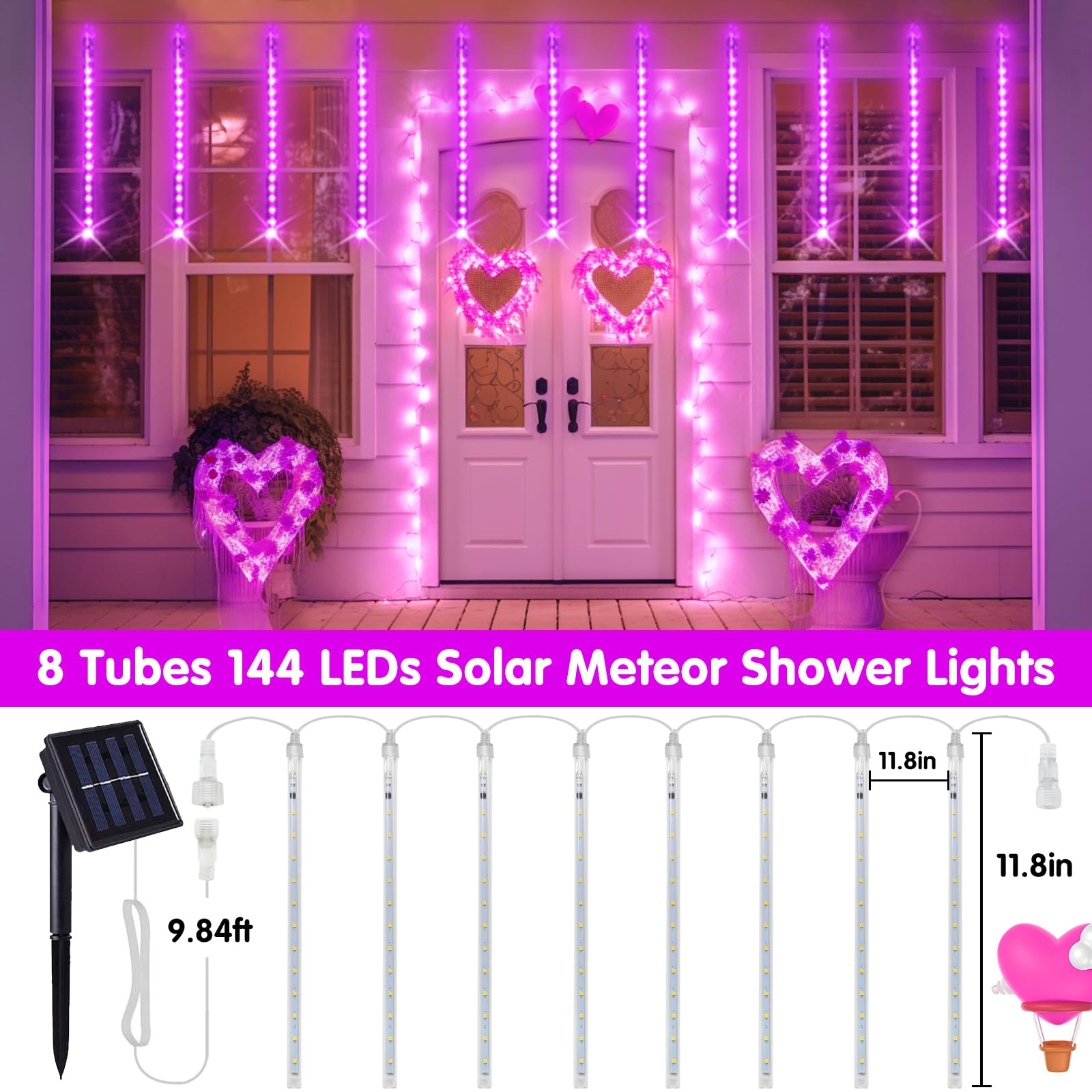 JMEXSUSS Pink Solar Meteor Shower Lights - Waterproof Outdoor Garden Lights for Patio, Yard, Pathway - Romantic Decoration for Christmas, Wedding, Party (Solar Powered)