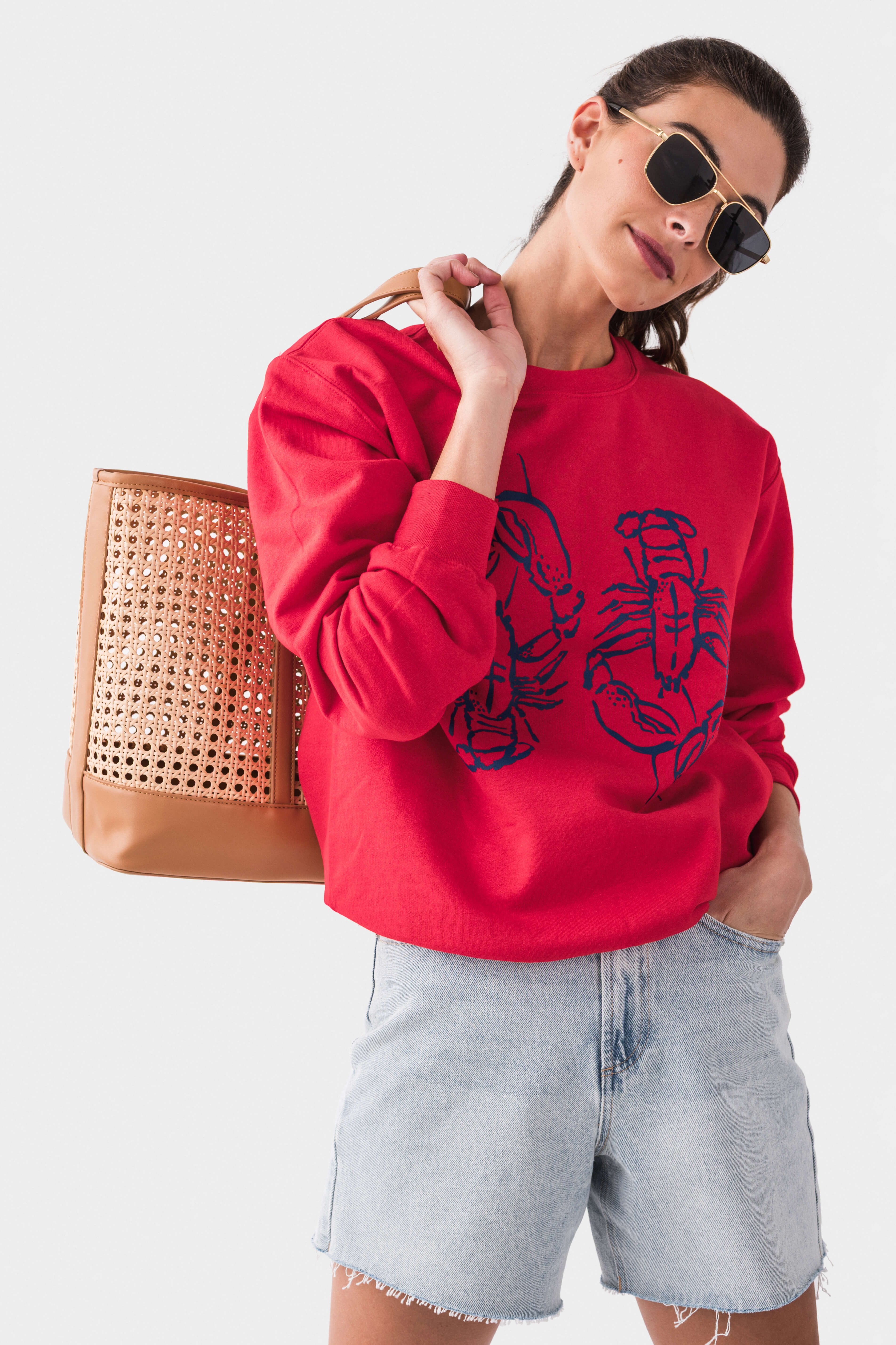 Stylish Coastal Aesthetic Lobster Print Sweatshirt | Trendy Graphic Pullover for Beach Outings & Casual Wear