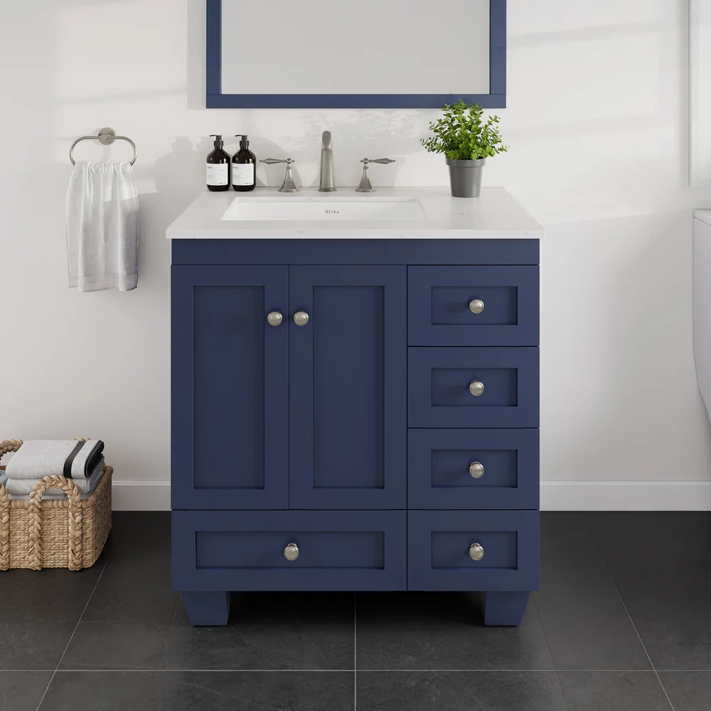 Eviva Acclaim 30 Inch Bathroom Vanity with Carrara Quartz Countertop - Modern White Bathroom Sink Cabinet for Small Spaces, Perfect for Powder Rooms and Guest Bathrooms