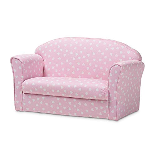 BOWERY HILL Pink and White Upholstered Kids 2-Seater Sofa - Soft & Durable Children's Loveseat for Nursery, Playroom or Bedroom - Perfect for Toddlers & Kids