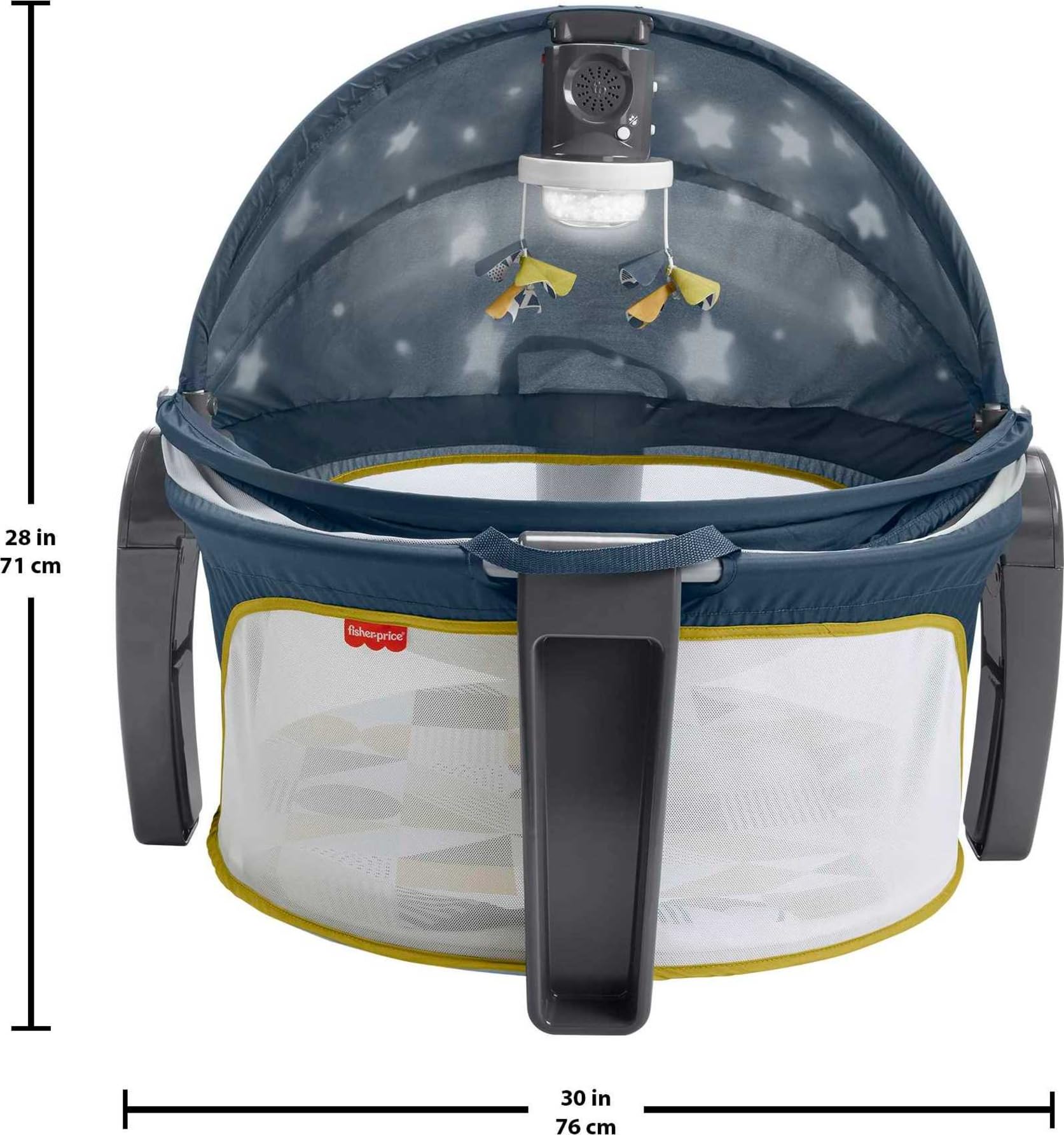 Fisher-Price Portable Baby Bassinet Deluxe - Travel Play Space for Newborns with Lights, Music & Canopy | On-The-Go Projection Dome in Cool Hues | Perfect for Travel, Nursery & Bedside Use