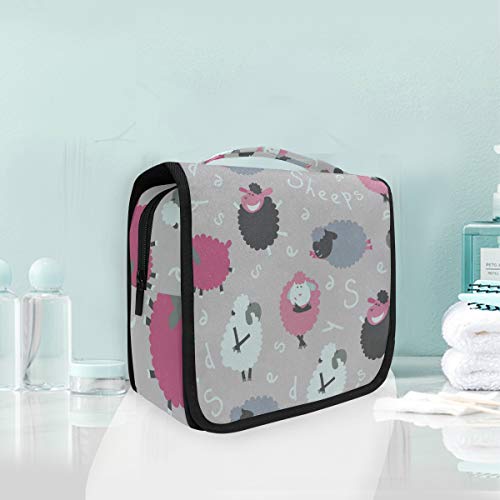 Foldable Hanging Toiletry Bag for Women - Waterproof Cosmetic Travel Organizer with Art Joy Sheep Design, Perfect for Makeup, Bathroom & Travel Accessories Storage