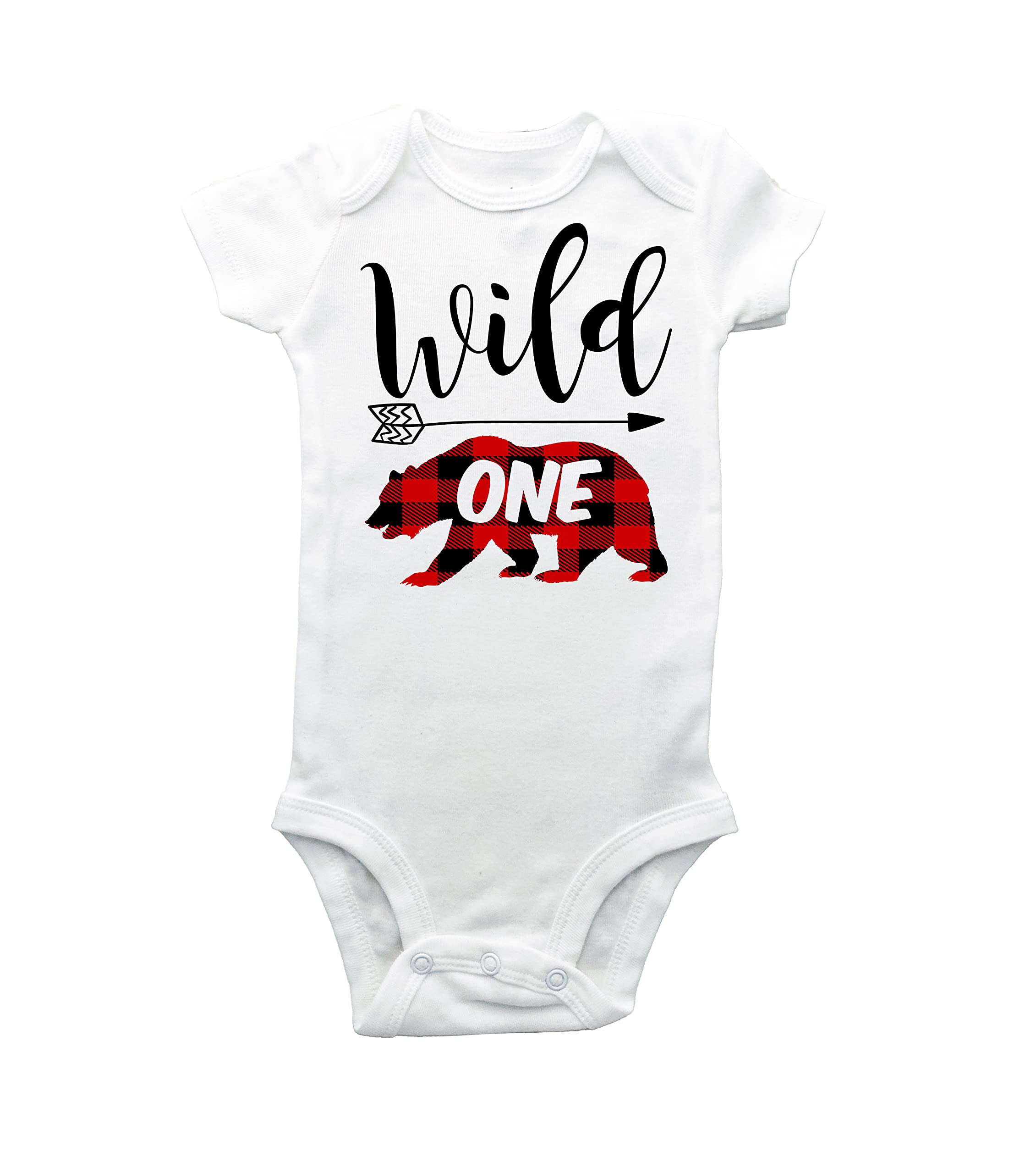 Wild One Bodysuit - 1st Birthday Outfit for Boys & Girls - Lumberjack Theme Buffalo Plaid Bear Shirt - Perfect for First Birthday Photoshoot, Woodland Party, and Holiday Celebrations