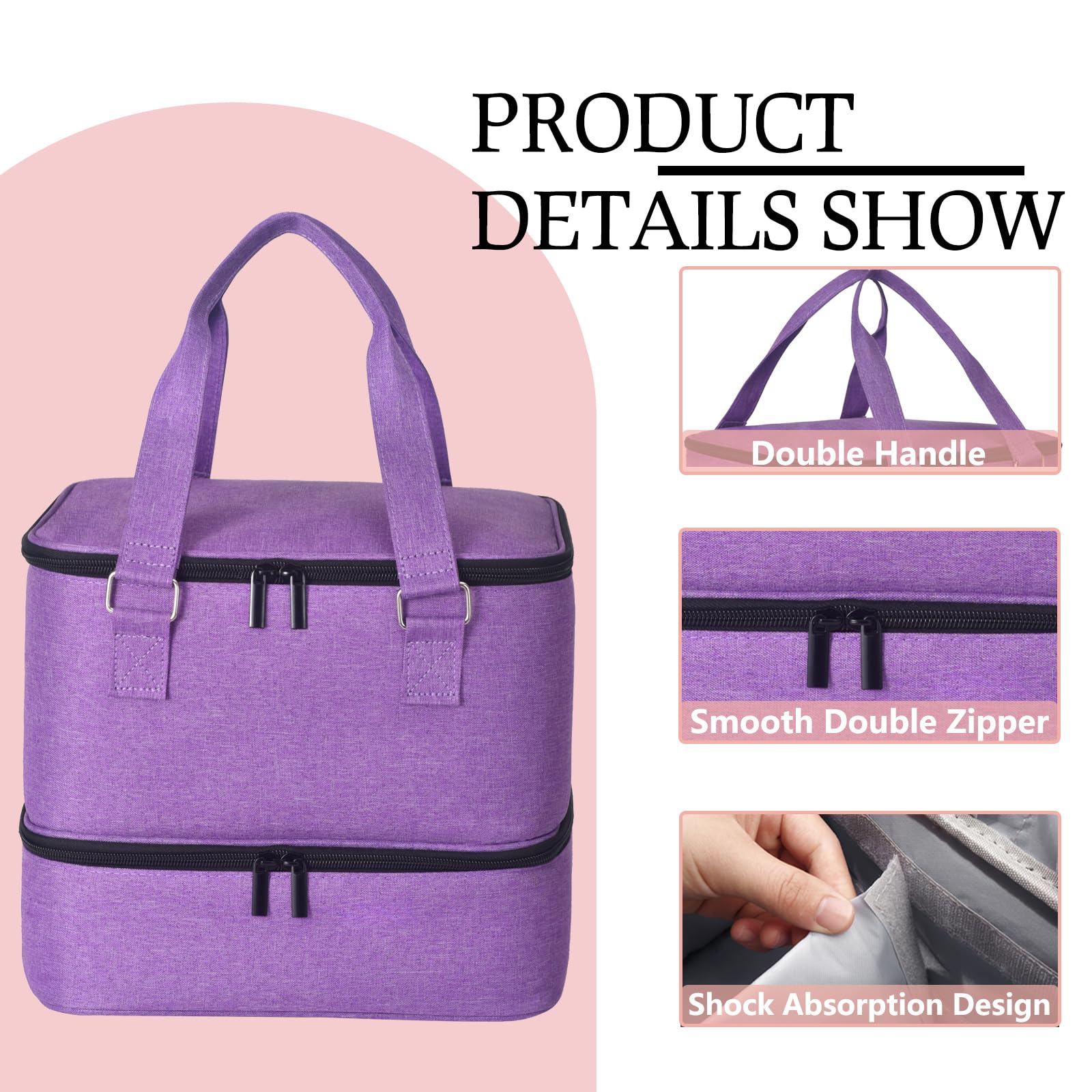 Premium Nail Polish Organizer Case - Holds 42+ Bottles (15ml/0.5 fl.oz) & 1 Nail Lamp, Double-Layer Portable Nail Art Storage Bag with Handles (Purple) - Perfect for Salon Professionals, Home Manicures & Travel Nail Kits