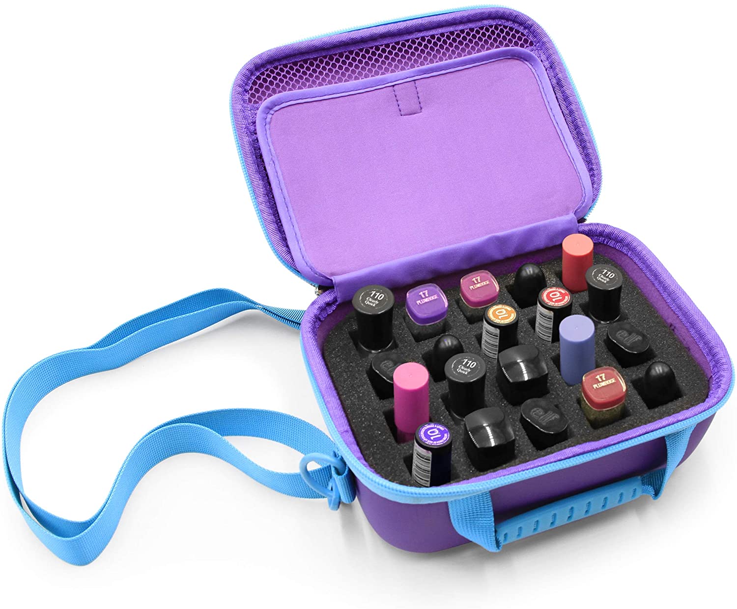 CASEMATIX Nail Polish Organizer Case - 20 Slot Nail Polish Holder with Padded Foam & Adjustable Shoulder Strap - Perfect for Travel, Salon Professionals & At-Home Manicures