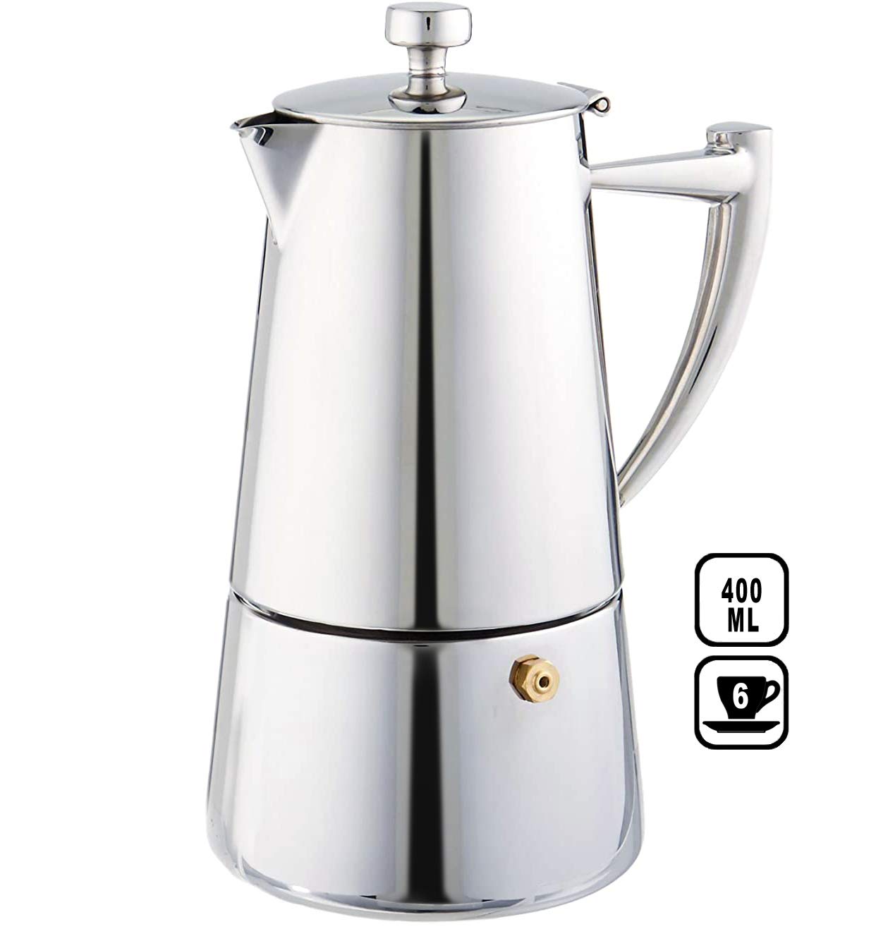 Cuisinox Roma 6-Cup Stainless Steel Stovetop Moka Pot - Italian Espresso Maker for Home & Office - Perfect for Brewing Rich Coffee on Gas, Electric & Induction Stoves