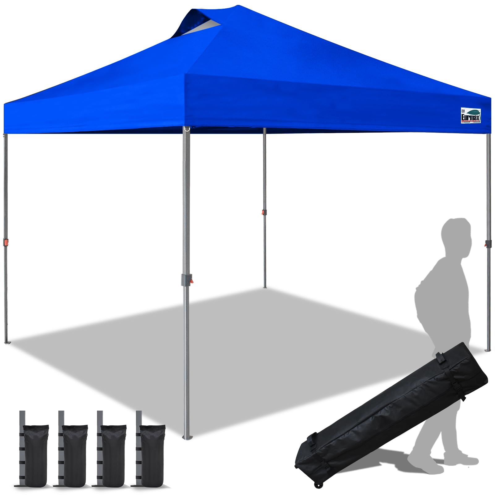 Eurmax USA 10x10ft Pop Up Canopy Tent - One-Person Easy Open & Close Portable Shelter for Outdoor Events, Instant Sun Shade with Bonus 4 Sand Bags (Blue) - Perfect for Beach, Camping, Picnics, Farmers Markets and Backyard Parties