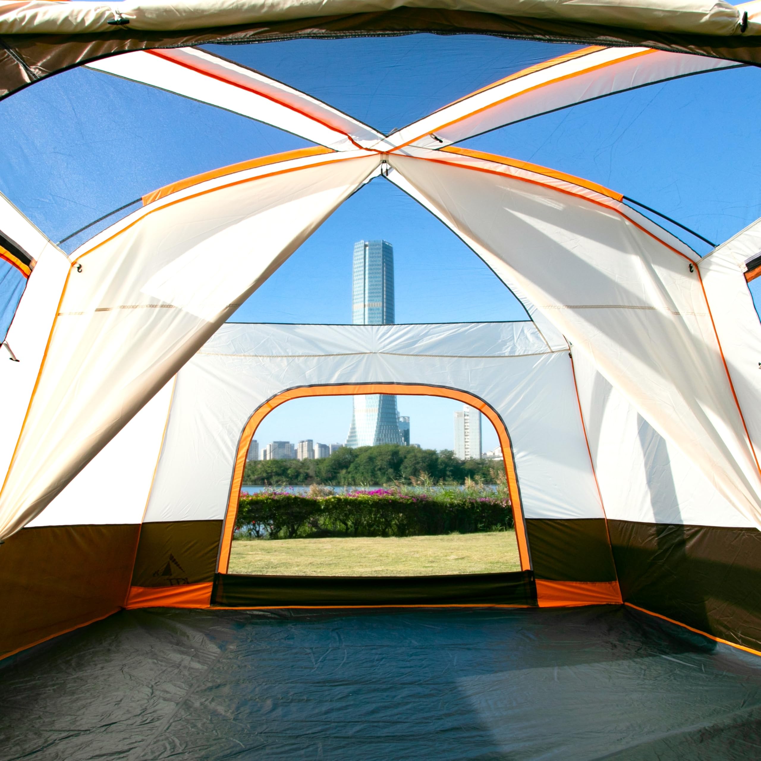 KTT Extra Large Family Cabin Tent for 10-14 People - 2 Rooms, 3 Doors & 3 Mesh Windows, Waterproof Double Layer Straight Wall Design - Perfect for Camping, Picnics, Family Gatherings & Outdoor Adventures