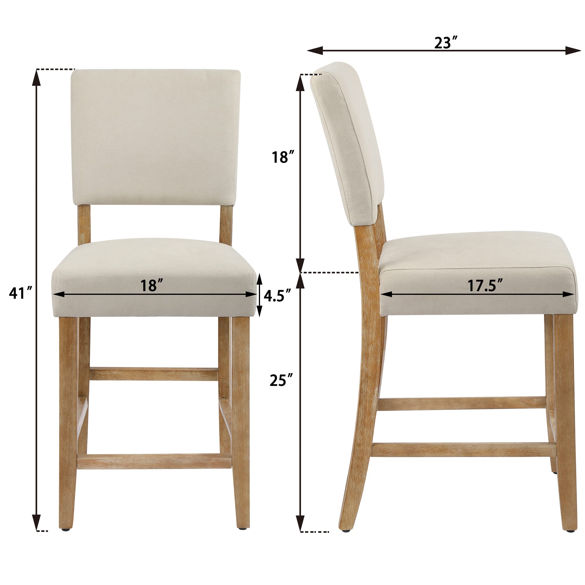DAGONHIL 24 Inch Counter Height Bar Stools Set of 2 - Upholstered Kitchen Island Stools with Wooden Legs & Soft Towel Fabric (Beige) - Perfect for Breakfast Bars, Kitchen Islands & Home Bars