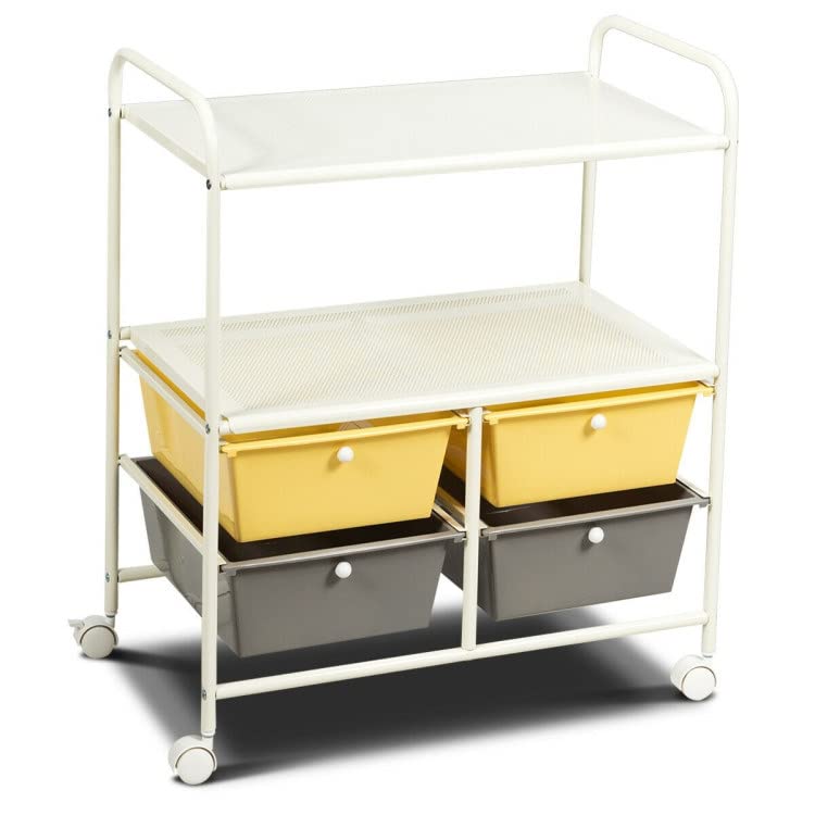 GBNIJ 4-Drawer Rolling Storage Cart with Shelves - Mobile Organizer Rack for Kitchen, Bathroom, Office - Yellow