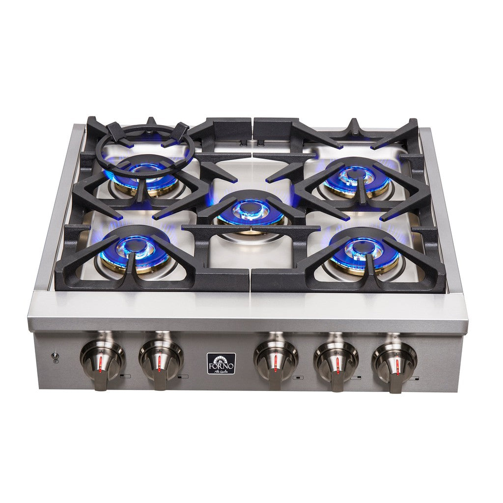 Forno Spezia 30 Inch 5 Burner Professional Gas Rangetop with Wok Ring & Griddle - Stainless Steel Cooktop (Model FCTGS5751 30) for Home Kitchen & Asian Cooking