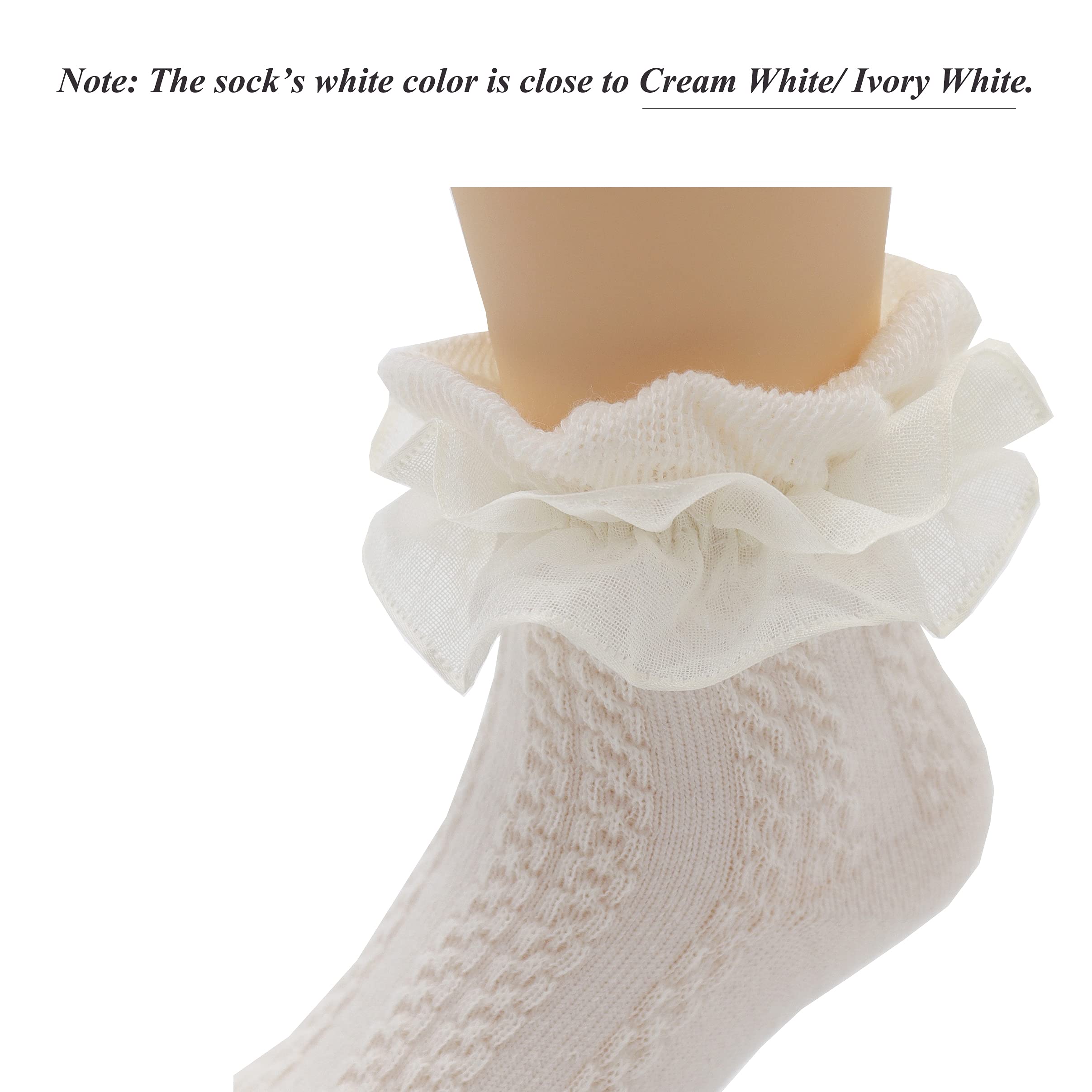 Little Girls Ruffle Lace Trim Cotton Socks - Toddler Baby Girl Eyelet Frilly Dress Socks for Party, Wedding & Special Occasions