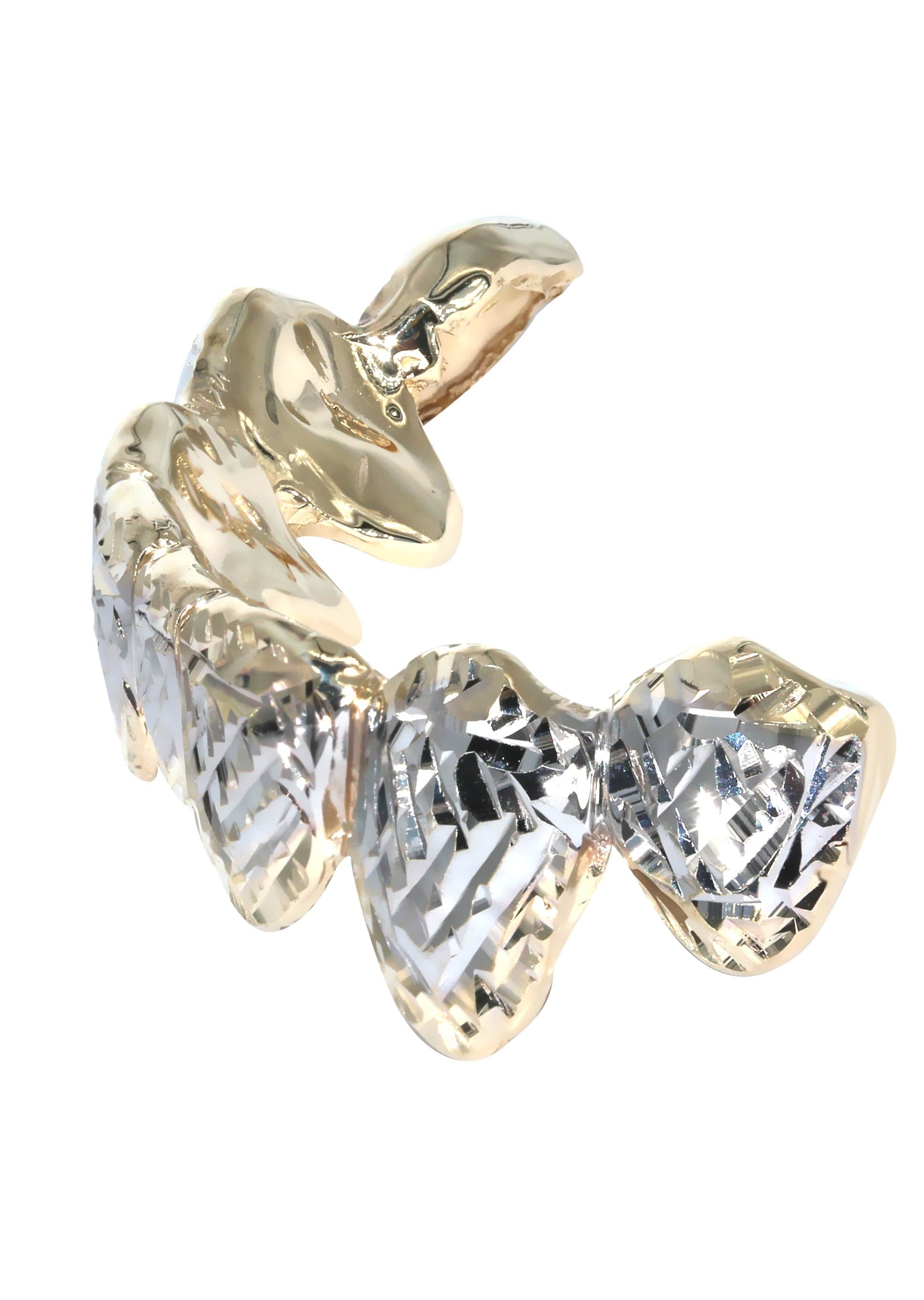 8 Teeth Diamond Cut Grillz Two Tone - Gold & Silver Hip Hop Grillz for Men & Women - Perfect for Parties, Concerts & Special Events