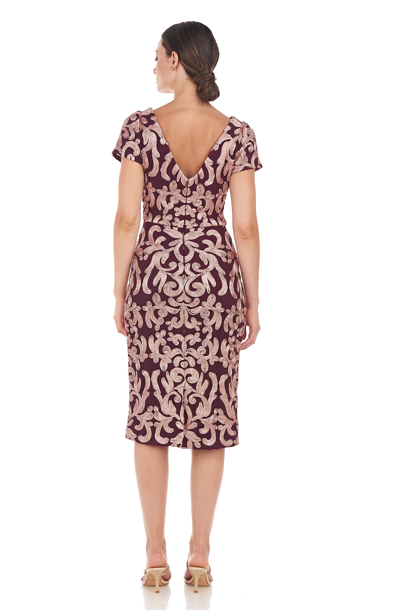 JS Collections Women's Alexa Tea Length Dress - Elegant Floral Print A-Line Dress for Wedding Guest, Cocktail Party & Special Occasions