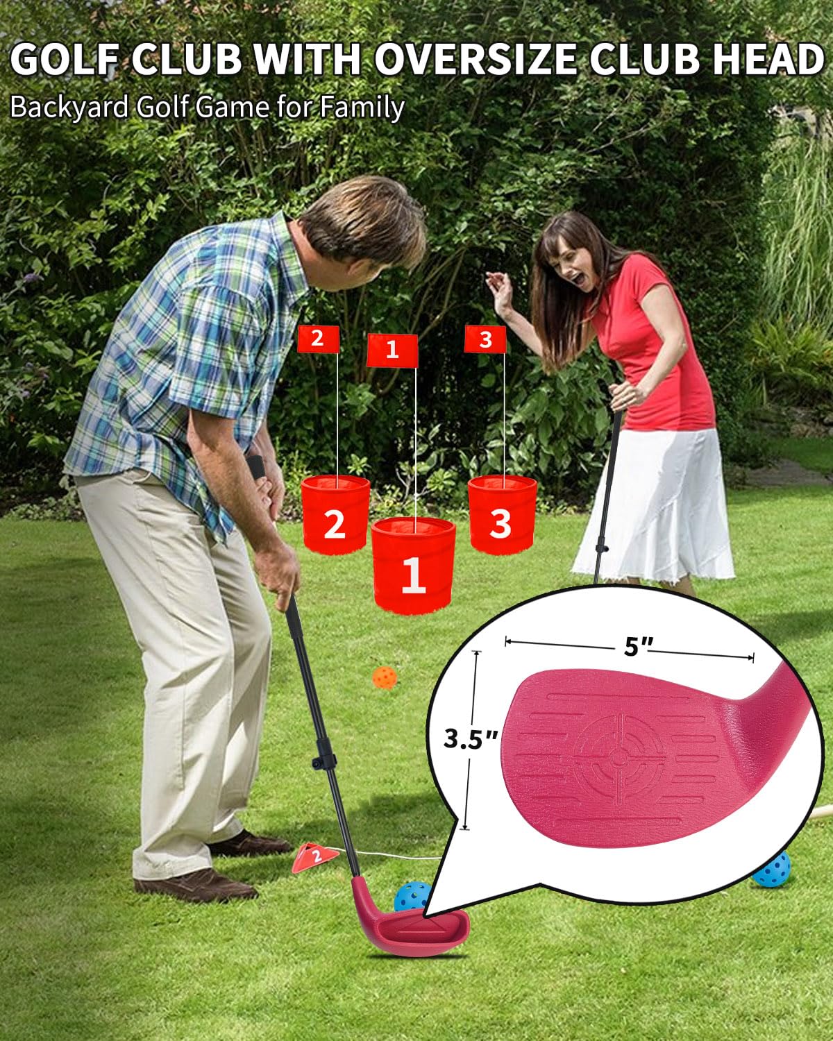 KOFULL Oversize Golf Club Set - Adjustable Length for Adults & Juniors - Perfect for Backyard, Yard, and Park Practice - Includes Foam Balls & Buckets - Ideal for Family Golf Games & Outdoor Fun