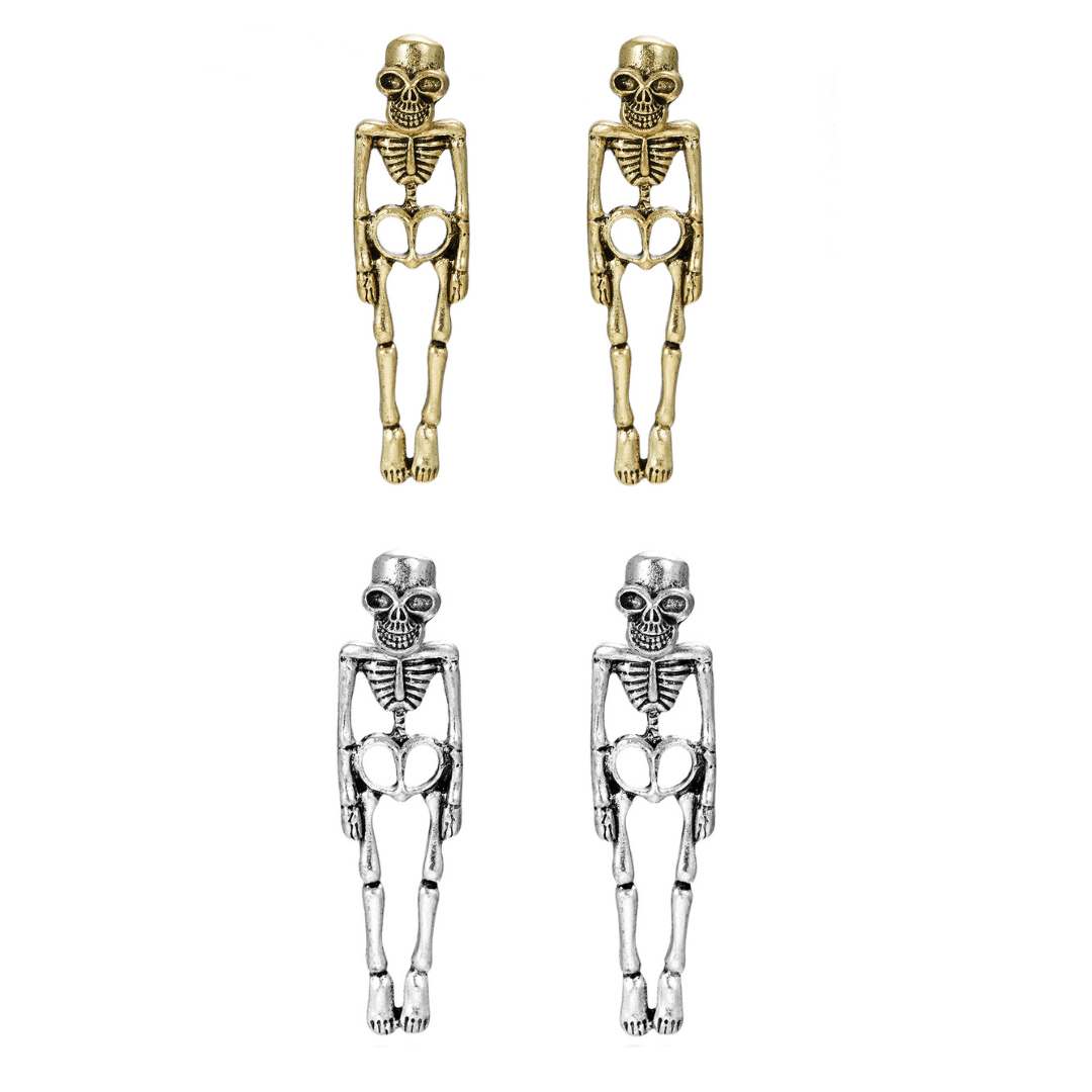 3 Ways Skull Skeleton Ear Jacket Earrings Stud | YM5089 - Gothic Punk Jewelry for Women, Men - Perfect for Halloween, Concerts & Alternative Fashion