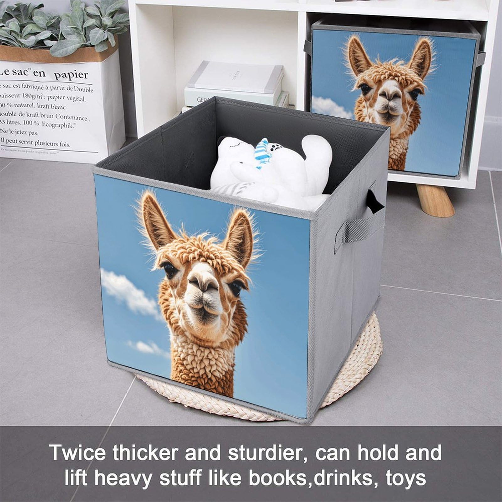 6-Piece Collapsible Storage Bins with Handles - Cute Alpaca Llama Printed Foldable Organizer Boxes for Shelves, Closet, Bathroom & Kids Room Organization | Space-Saving Home Storage Solution