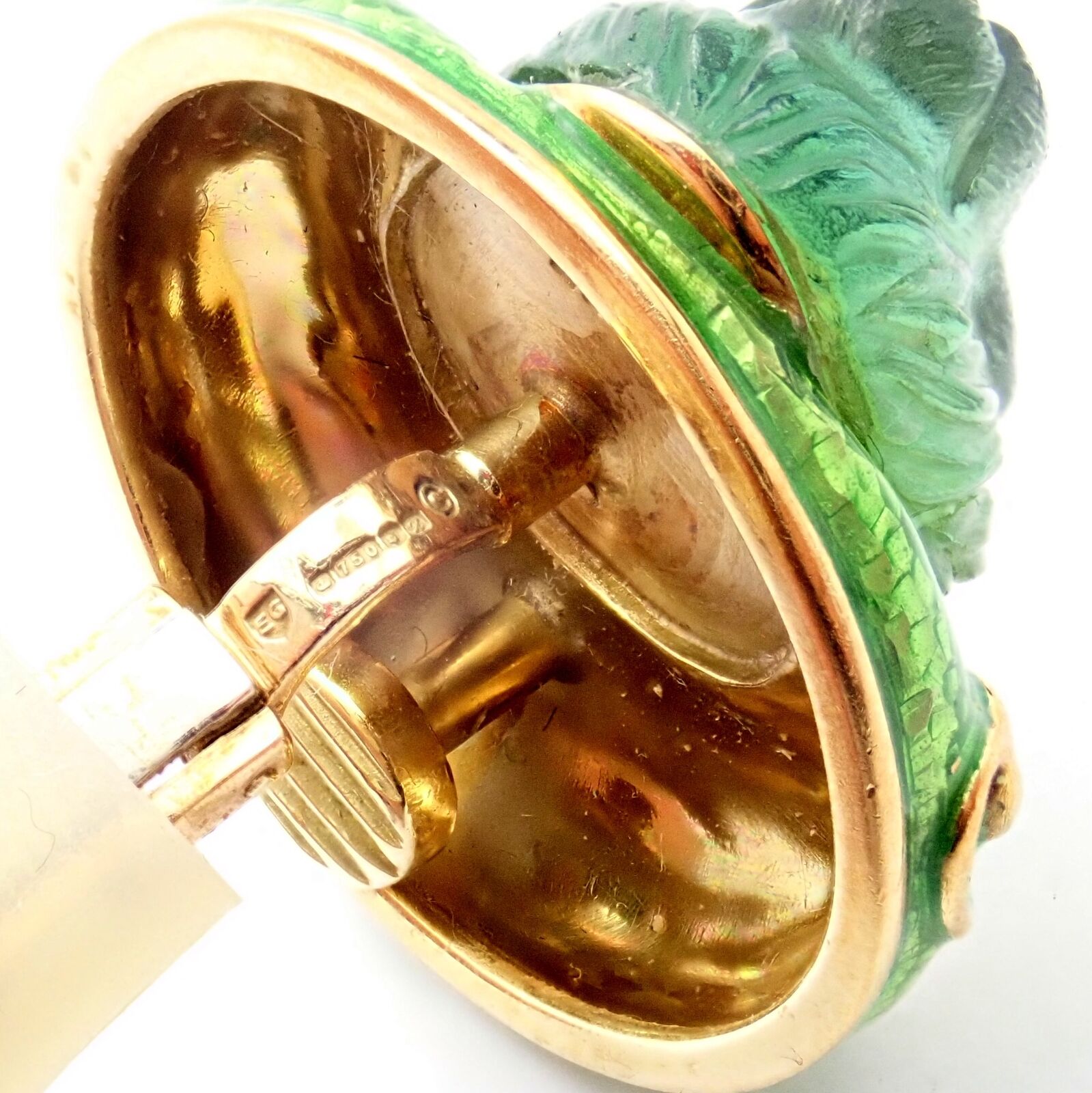 Elizabeth Gage 18k Yellow Gold Carved Green Tourmaline Enamel Lion Earrings - Luxury Statement Jewelry for Women, Perfect for Parties, Weddings & Special Occasions
