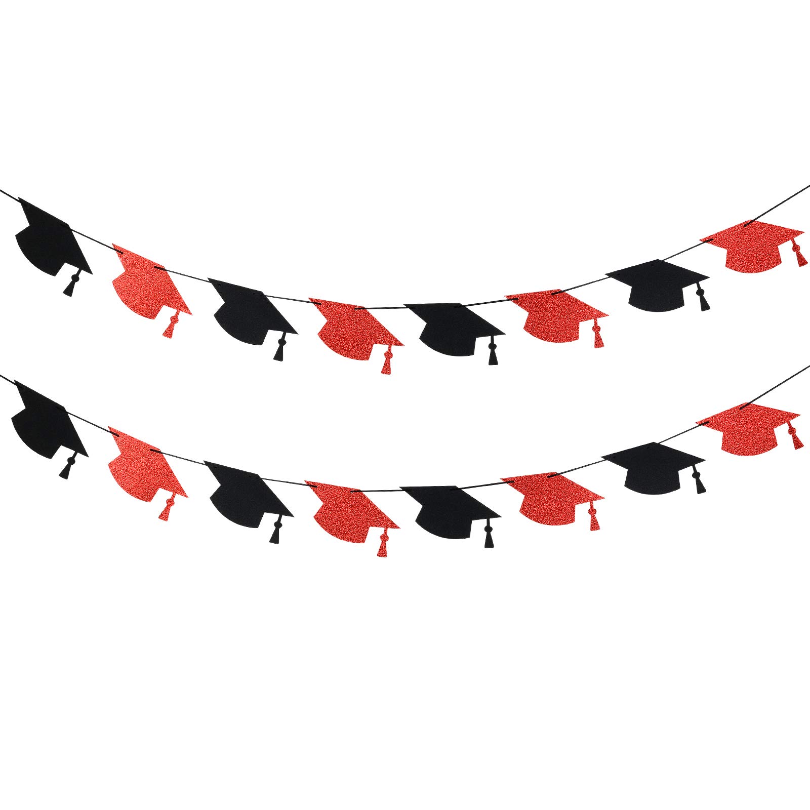2025 Red and Black Glitter Graduation Decorations - Graduation Cap Garland Banner for College Grad Party Decor | Perfect for Graduation Ceremonies, Photo Backdrops & Home Celebrations