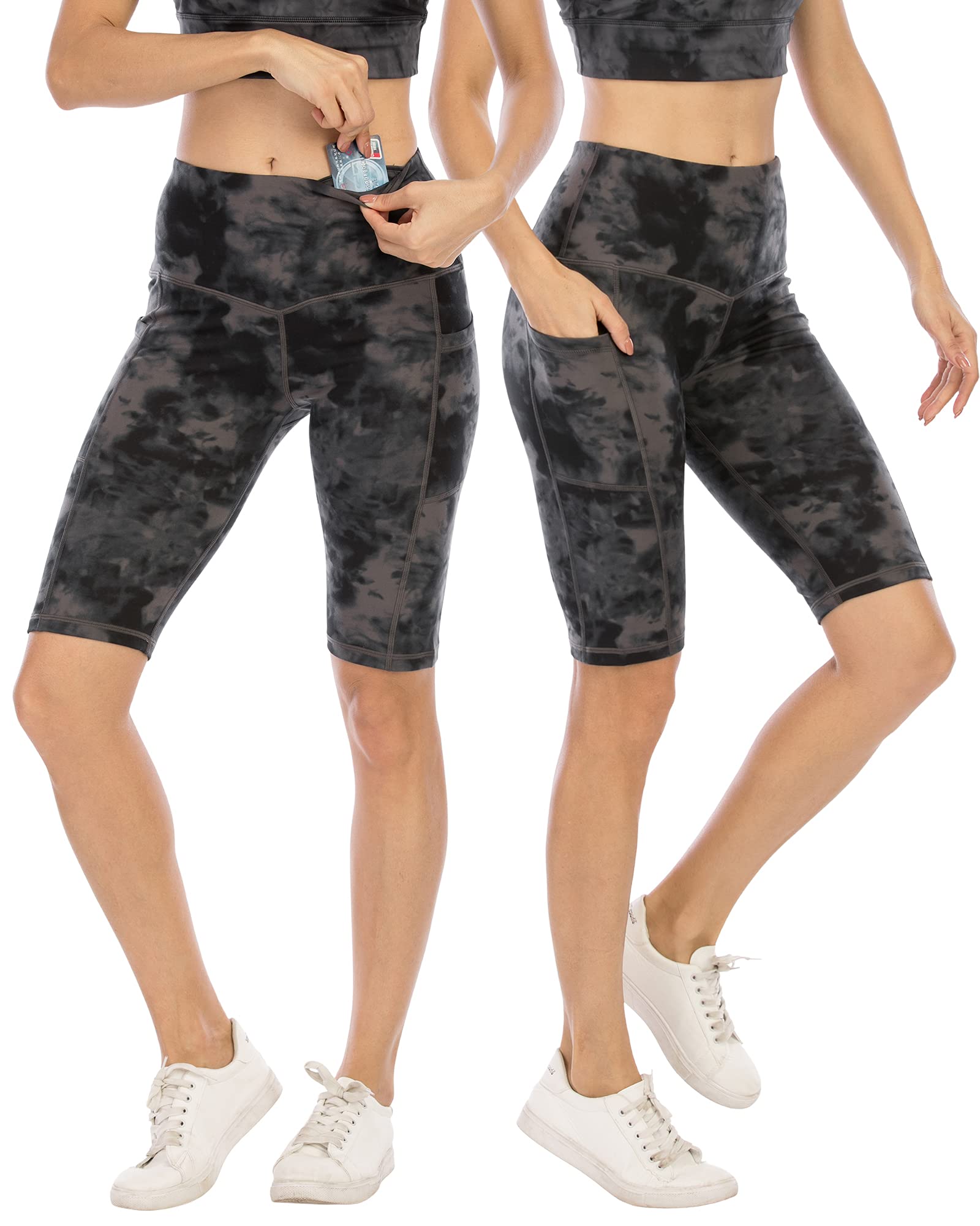 WHOUARE Women's High Waisted Yoga Shorts with Pockets - 4 Pack Workout Gym Shorts for Running, Cycling & Fitness | Tummy Control Athletic Shorts for Yoga, Pilates & Active Lifestyle
