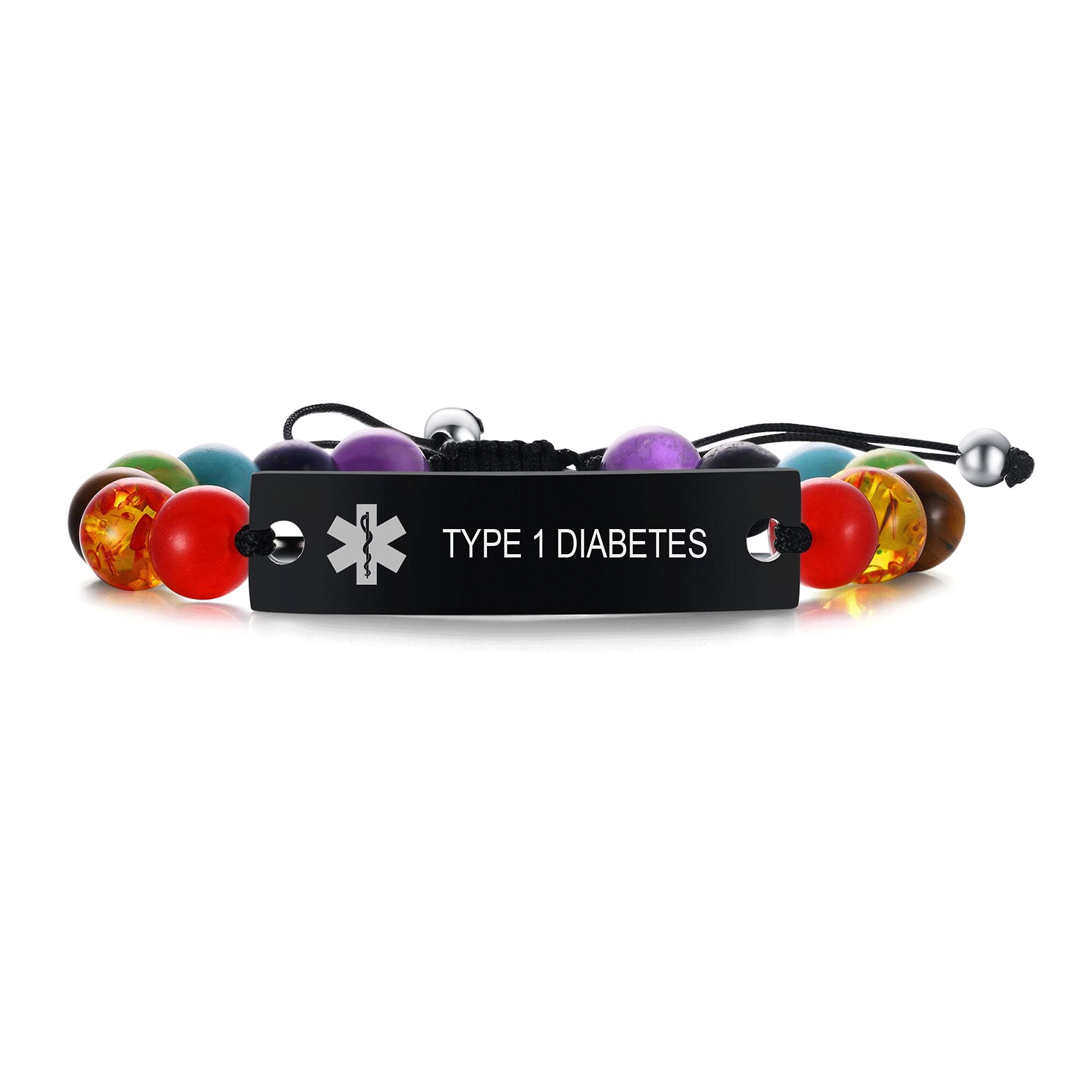 VNOX Adjustable Medical ID Bracelet with 7-Chakra Healing Crystals - Unisex Macrame Bracelet for Men & Women | Perfect for Emergency Alerts, Yoga & Spiritual Healing