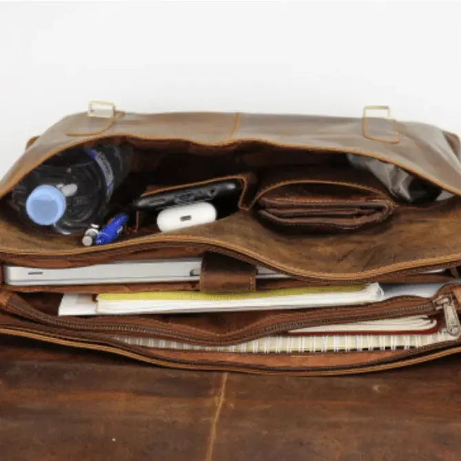 Premium Genuine Leather Laptop Bag for Men & Women - 15.6 Inch Business Briefcase with USB Charging Port - Perfect for Office, Travel & Commuting