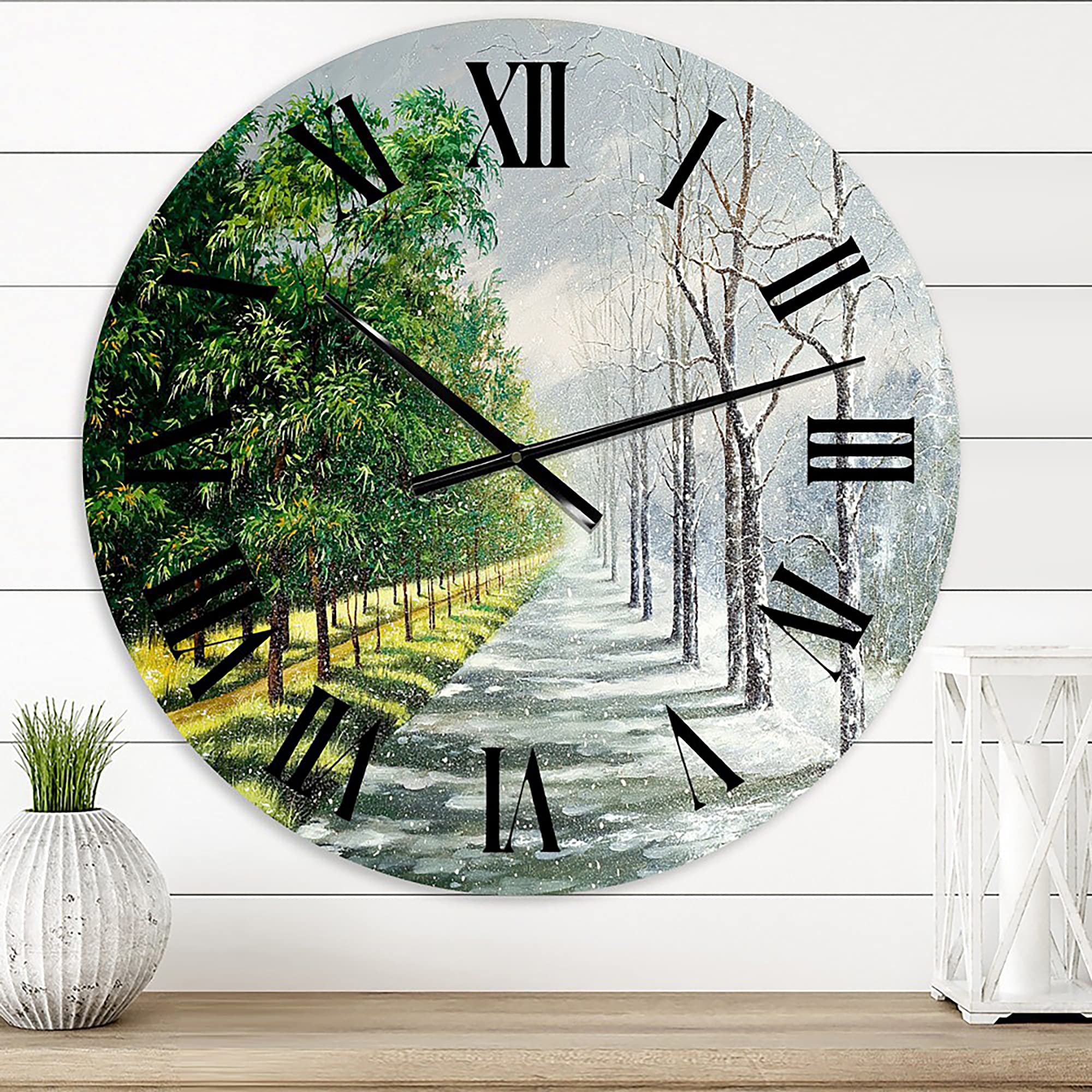 Large Country Wall Clock 'Winter and Summer United' - Rustic Landscape & Nature Decor for Living Room, Bedroom, Office | Silent Non-Ticking Modern Home Decor