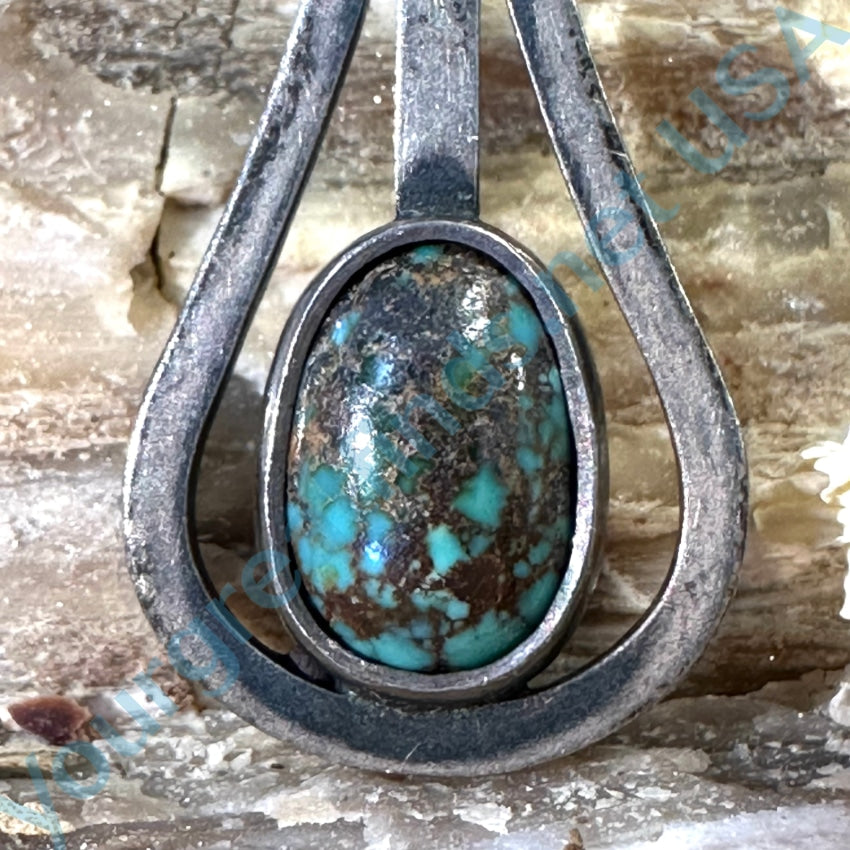Vintage Mexican Sterling Silver Turquoise Pendant with Nodule Design - Handcrafted Jewelry for Women, Boho Chic Necklace for Casual Wear & Special Occasions