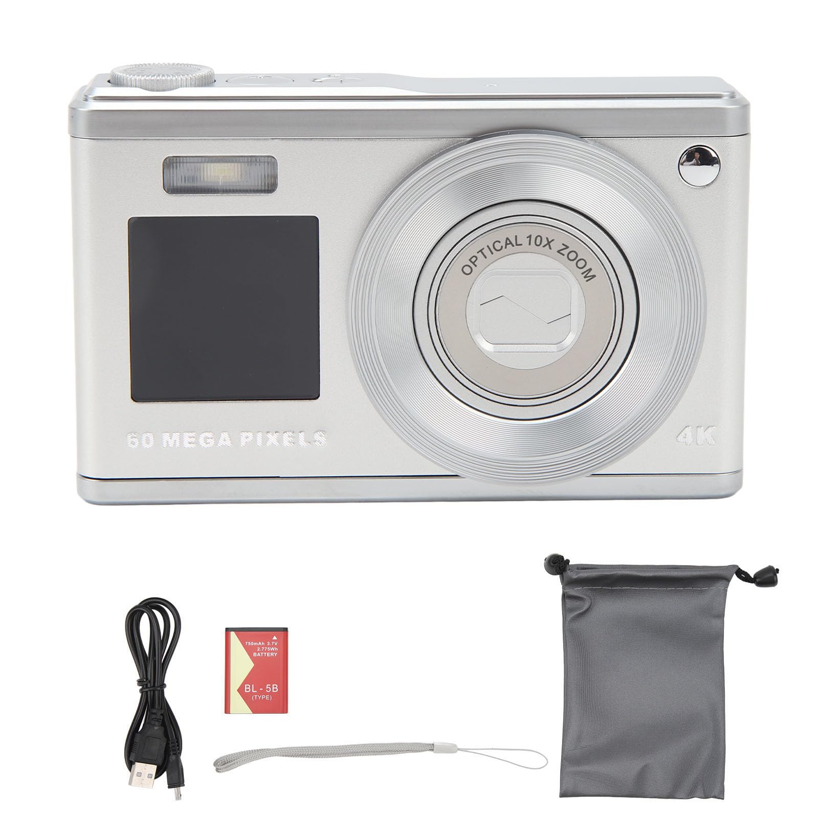 4K Digital Camera with 60MP & 6X Digital Zoom - 2.88 Inch Compact Vlogging Camera with Macro Shooting, Built-in Fill Light & Auto Focus - Perfect for Beginners, Travel & YouTube Content Creation (Silver)