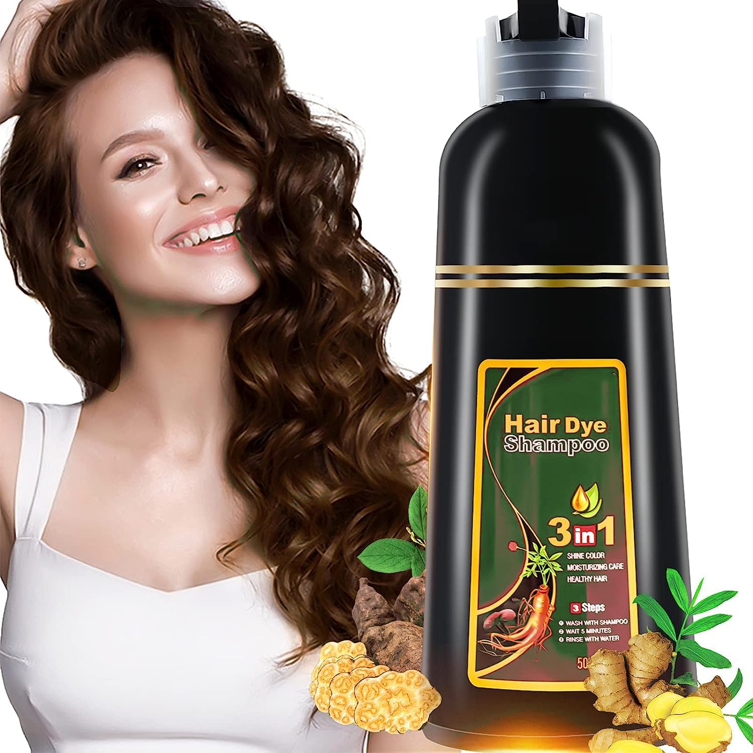 3 in 1 Instant Herbal Black Hair Dye Shampoo - 15-20 Minute Natural Hair Color for Women & Men | Quick & Easy At-Home Hair Coloring Solution for Gray Coverage & Color Refresh