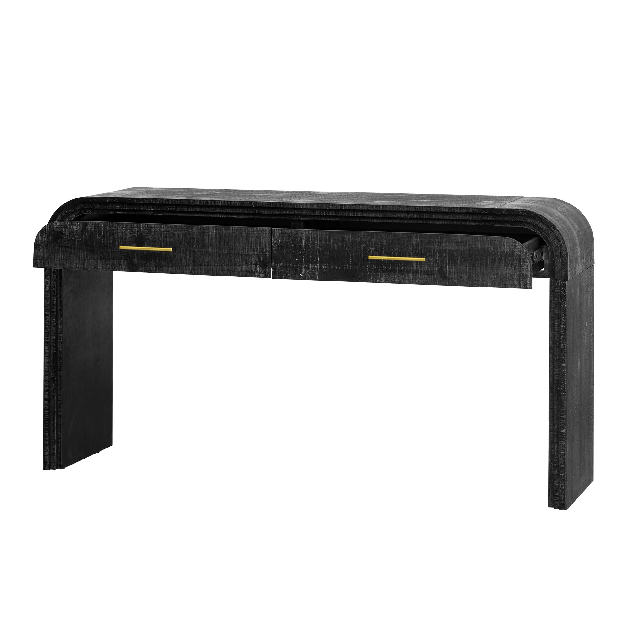 Farmhouse Style Curved Entryway Console Table with 2 Drawers & Open Shelf - Antique Black Sofa Table for Living Room, Hallway & Foyer Decor - Perfect for Small Spaces & Home Entryway Organization