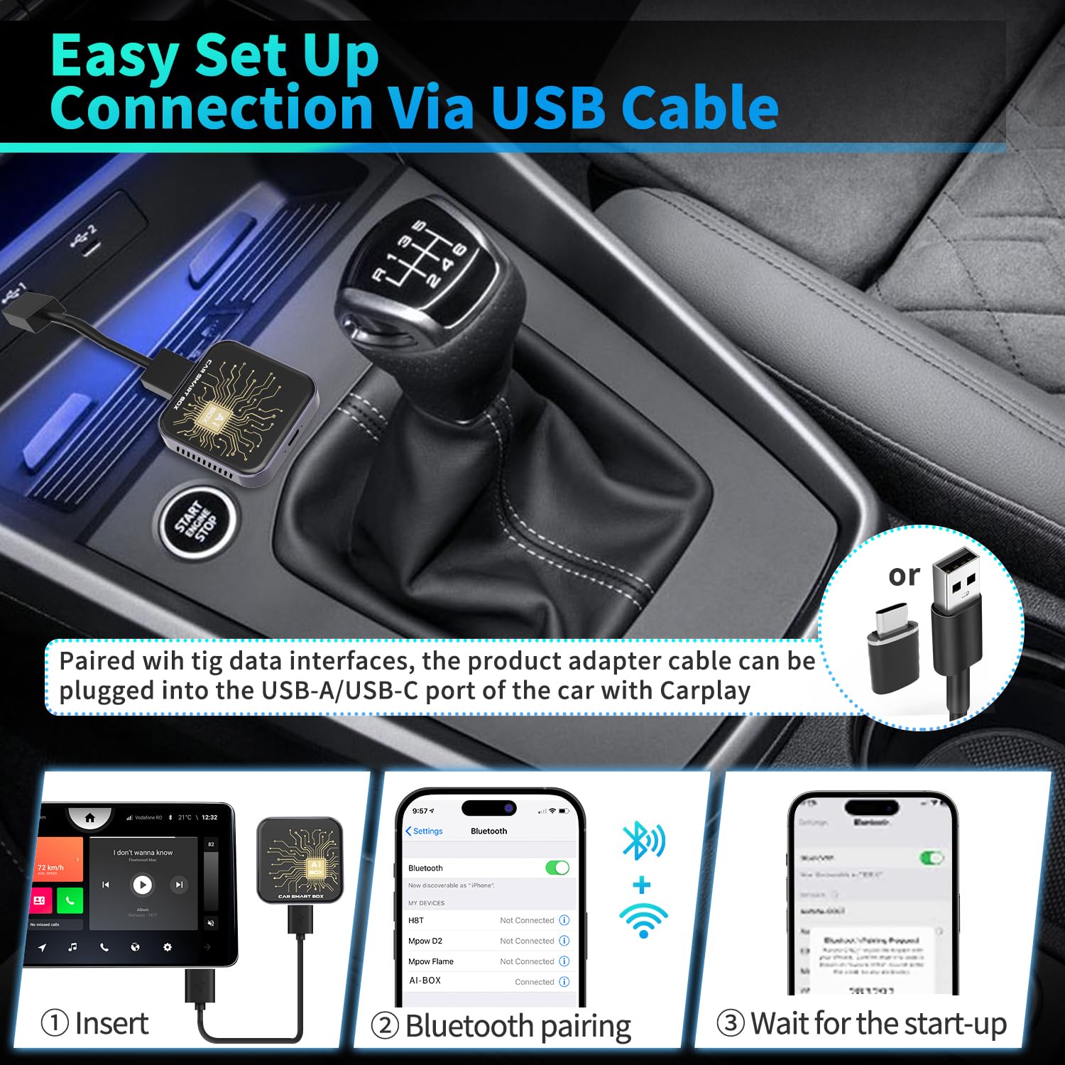 2024 Wireless CarPlay & Android Auto AI Box - FFQQI Magic Box with Netflix & YouTube Support, 2+32GB, Plug & Play for OEM Wired Cars (Deep Gray) | Enjoy Streaming & Navigation in Your Vehicle